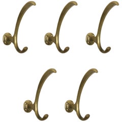 Large Austrian Brass Wall Coat Hooks by Hertha Baller Set of five, Austria 1950s