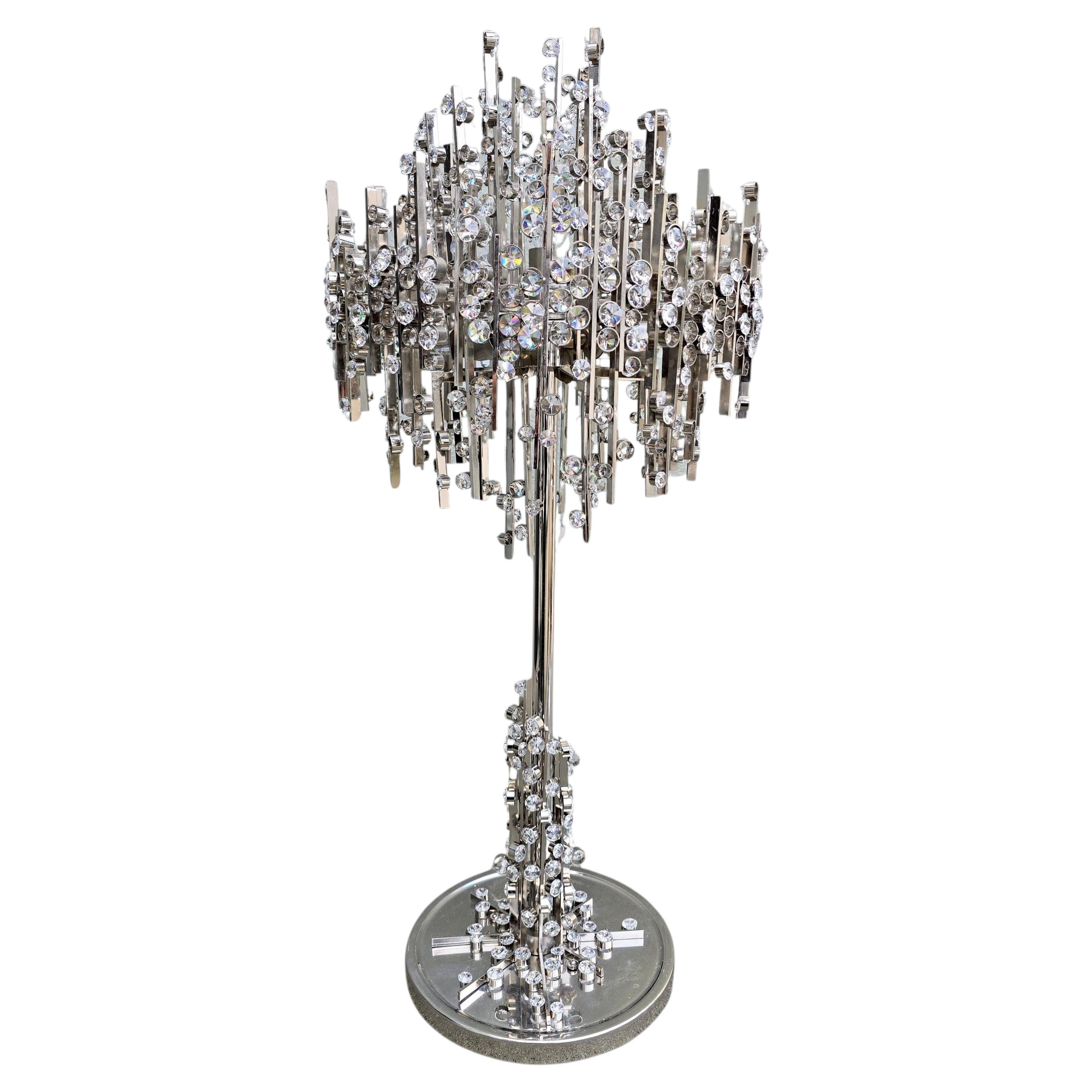 Grande lampe de table autrichienne en chrome et cristal taillé, attribuée à Palwa, années 1970