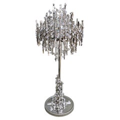 Grande lampada da tavolo austriaca in cromo e cristallo intagliato, attribuita a Palwa, anni '70