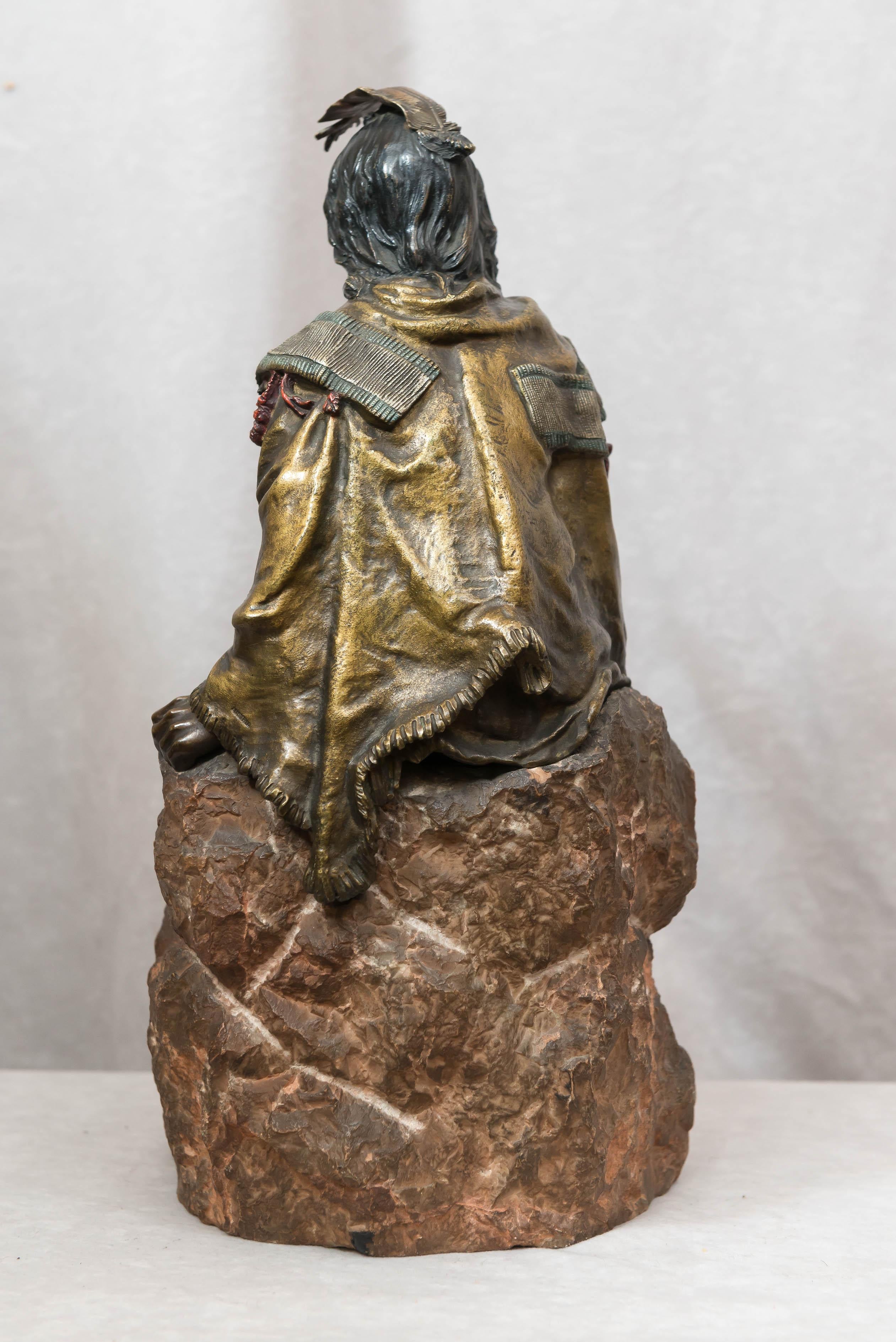 Large Austrian Cold Painted Bronze Figure of an Indian by Carl Kauba, circa 1900 3