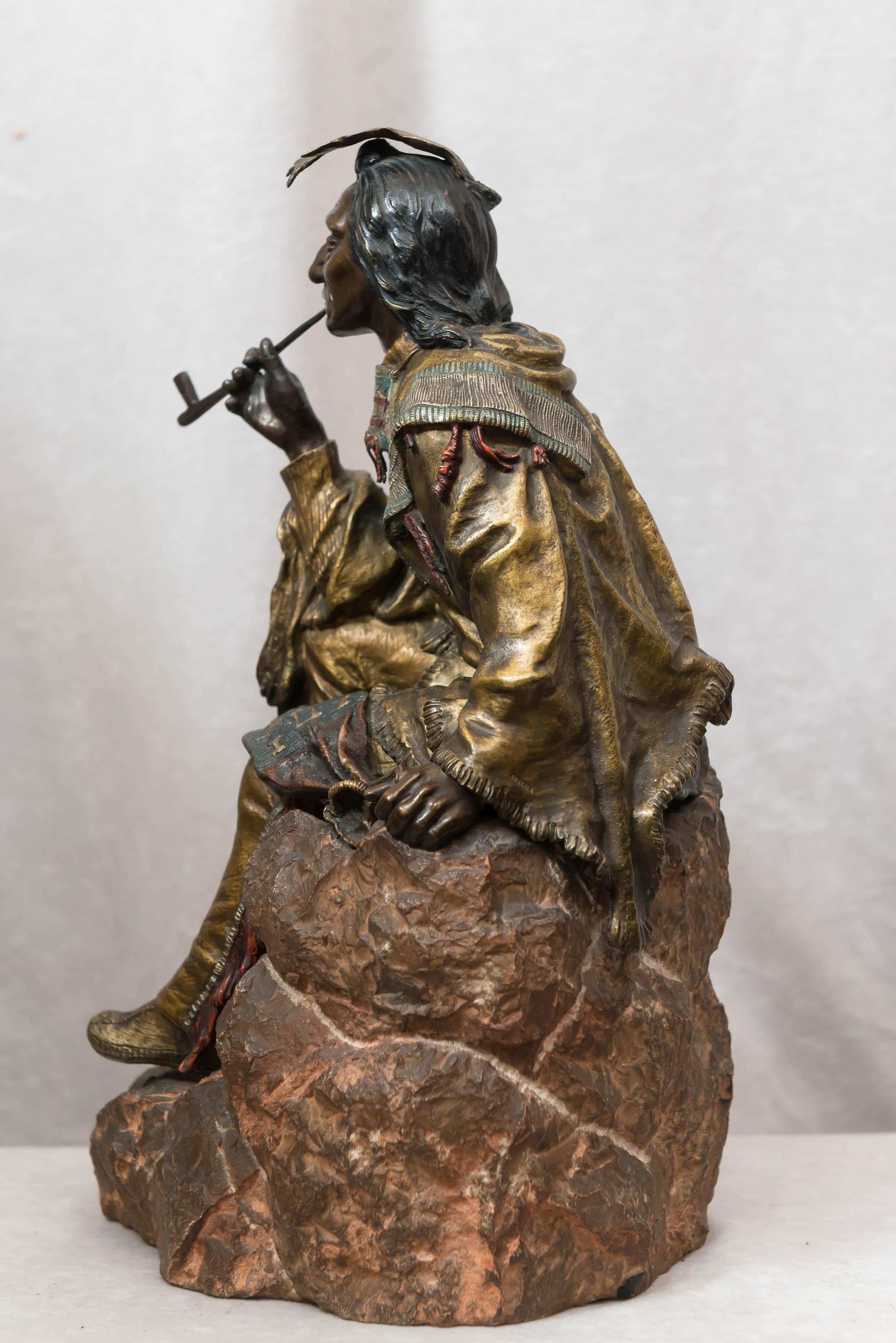 Early 20th Century Large Austrian Cold Painted Bronze Figure of an Indian by Carl Kauba, circa 1900