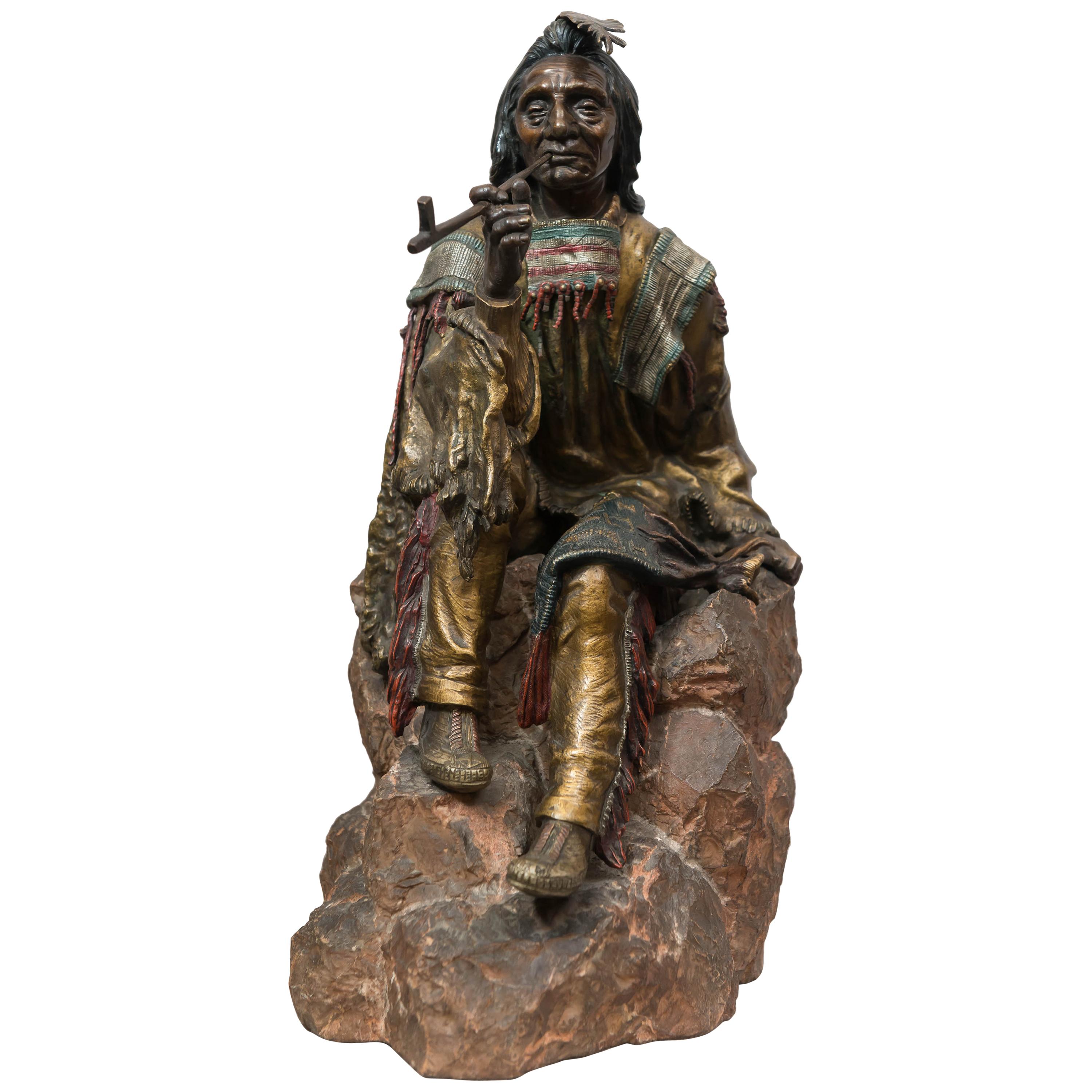 Large Austrian Cold Painted Bronze Figure of an Indian by Carl Kauba, circa 1900