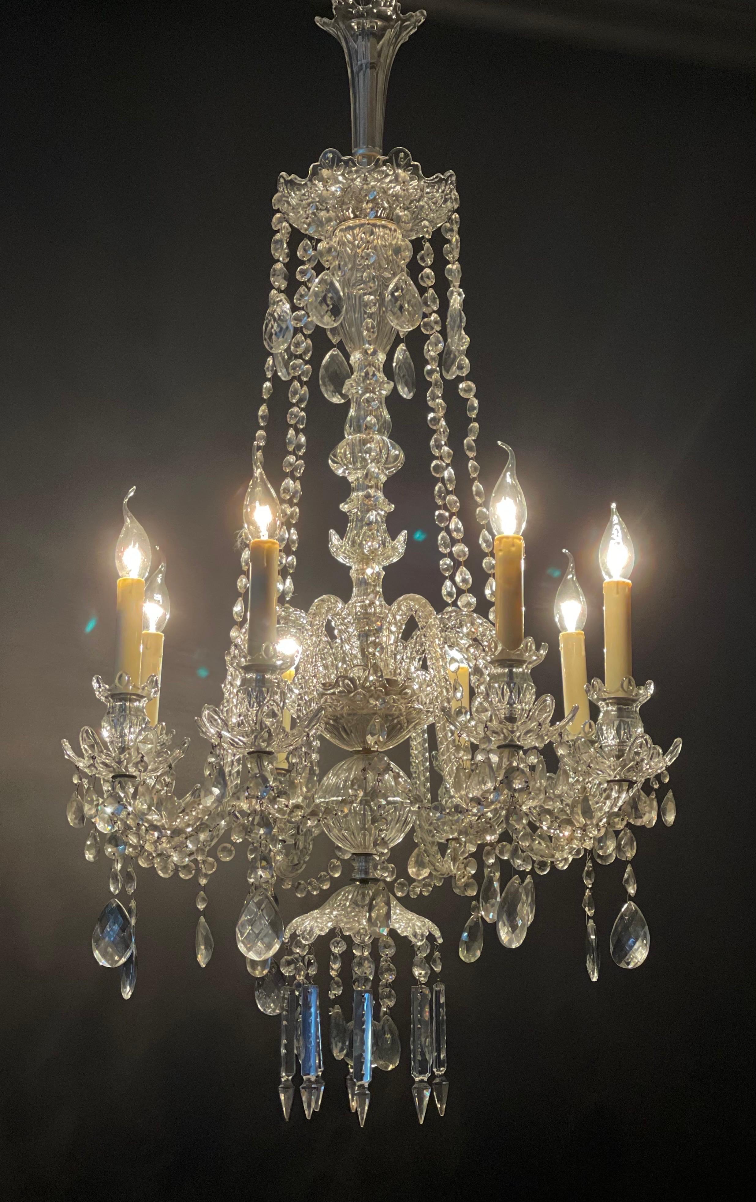 A beautiful, large cut crystal and glass eight - light chandelier attr. to Zahn/Lobmeyr, Austria, ca. 1920s.
Measurements: Diameter - 25.59 inches / Height - 48.42 inches.
Socket : 8 x e14 for standard screw bulbs.
   