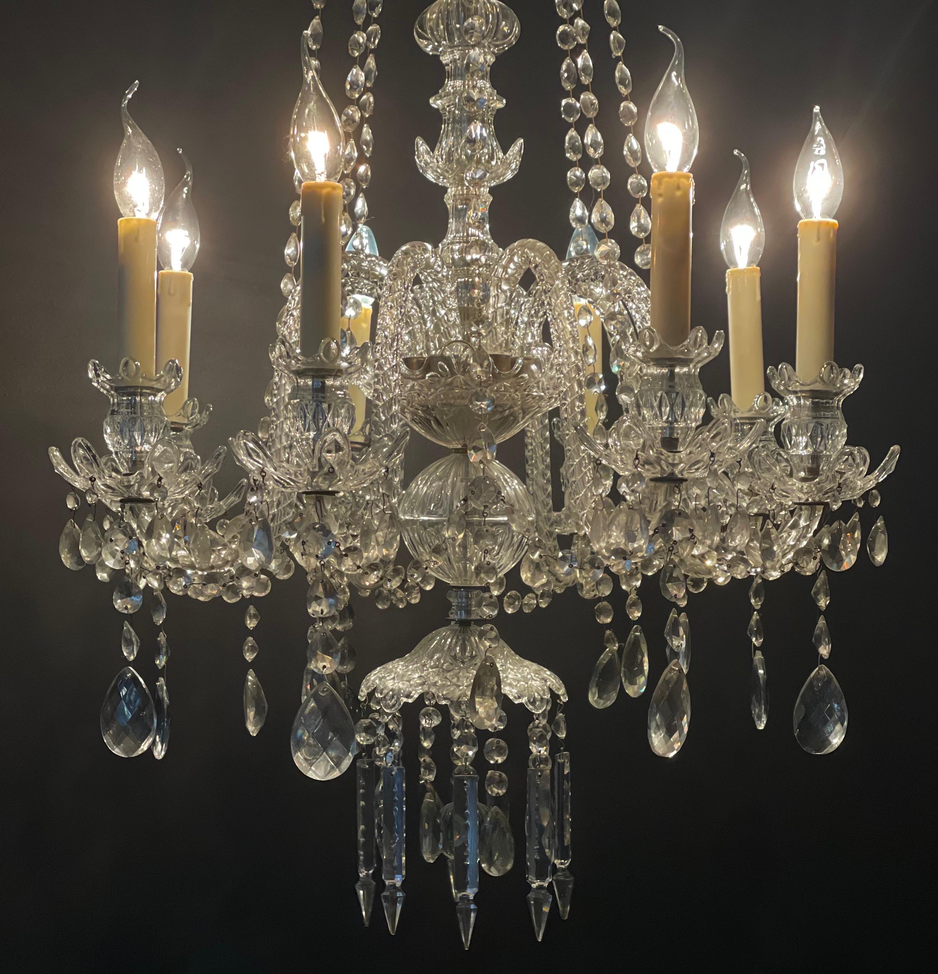 Art Nouveau Large Austrian Cut Crystal and Glass Chandelier Attr. to Lobmeyr, ca.1920s For Sale