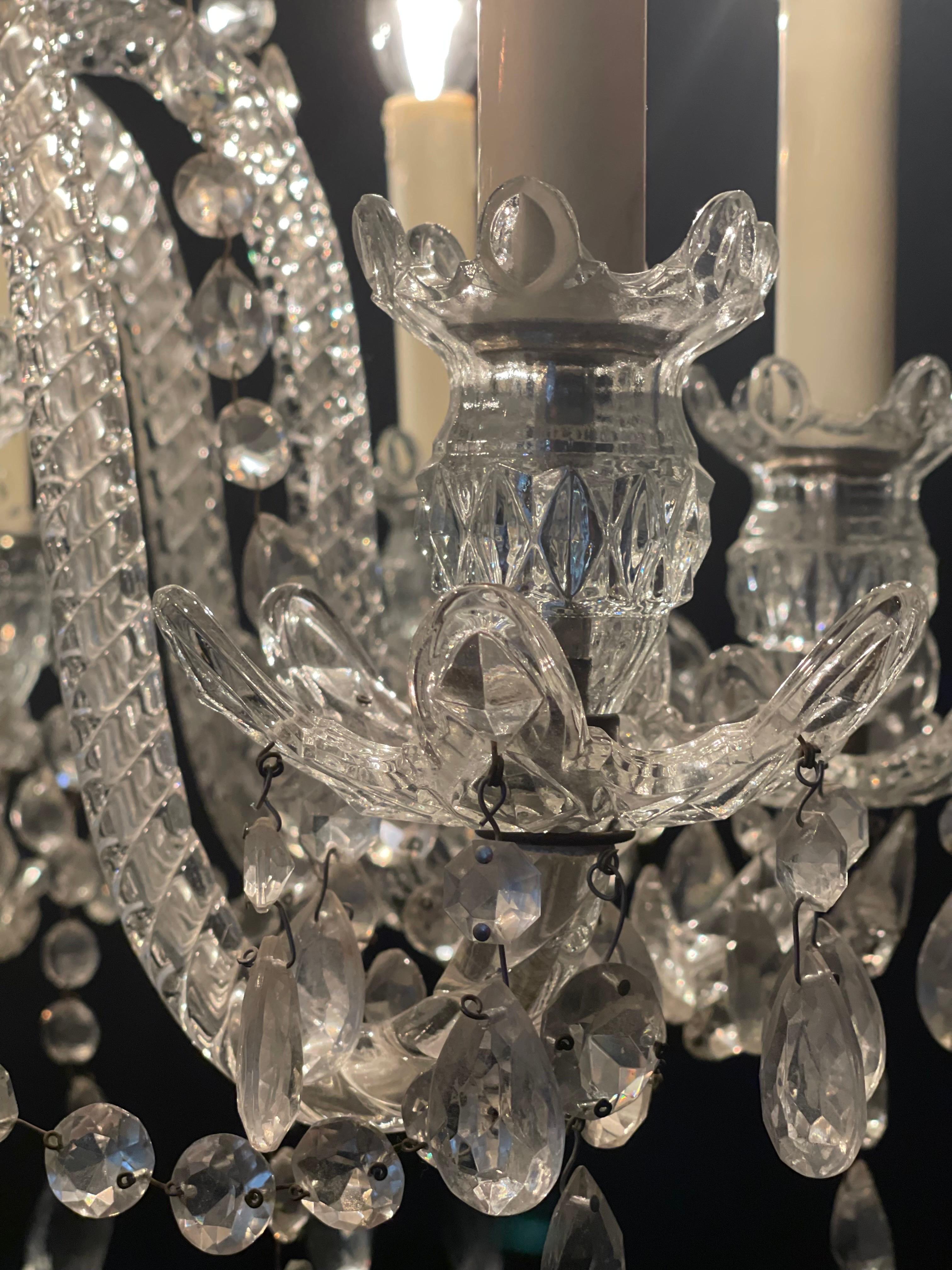 Silvered Large Austrian Cut Crystal and Glass Chandelier Attr. to Lobmeyr, ca.1920s For Sale