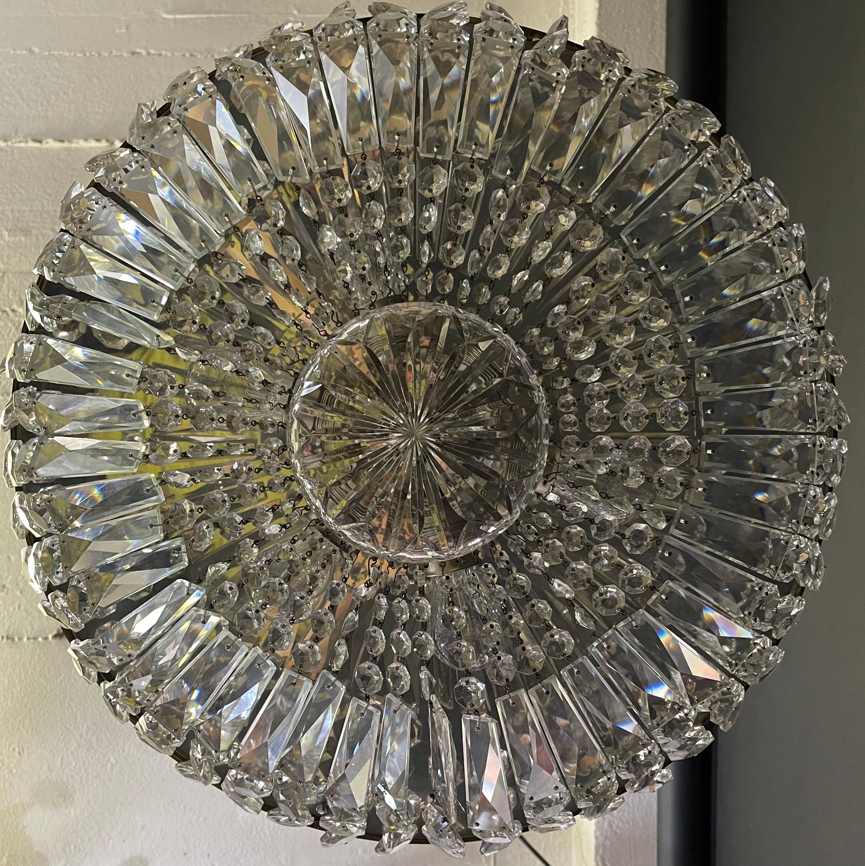 Large Austrian Cut - Crystal Flush Mount by W.Bakalowits, circa 1940s For Sale 4