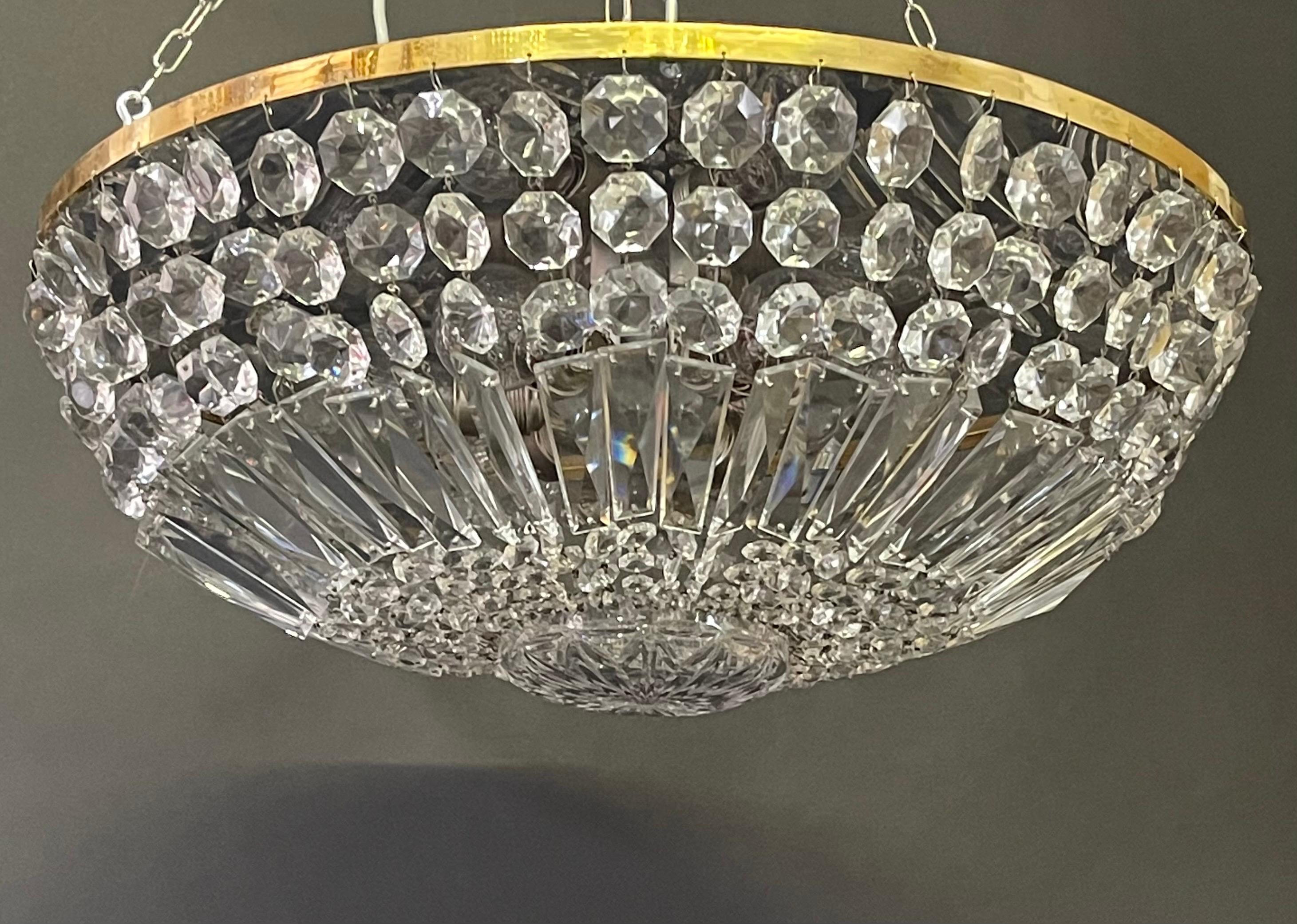 Large Austrian Cut - Crystal Flush Mount by W.Bakalowits, circa 1940s For Sale 5
