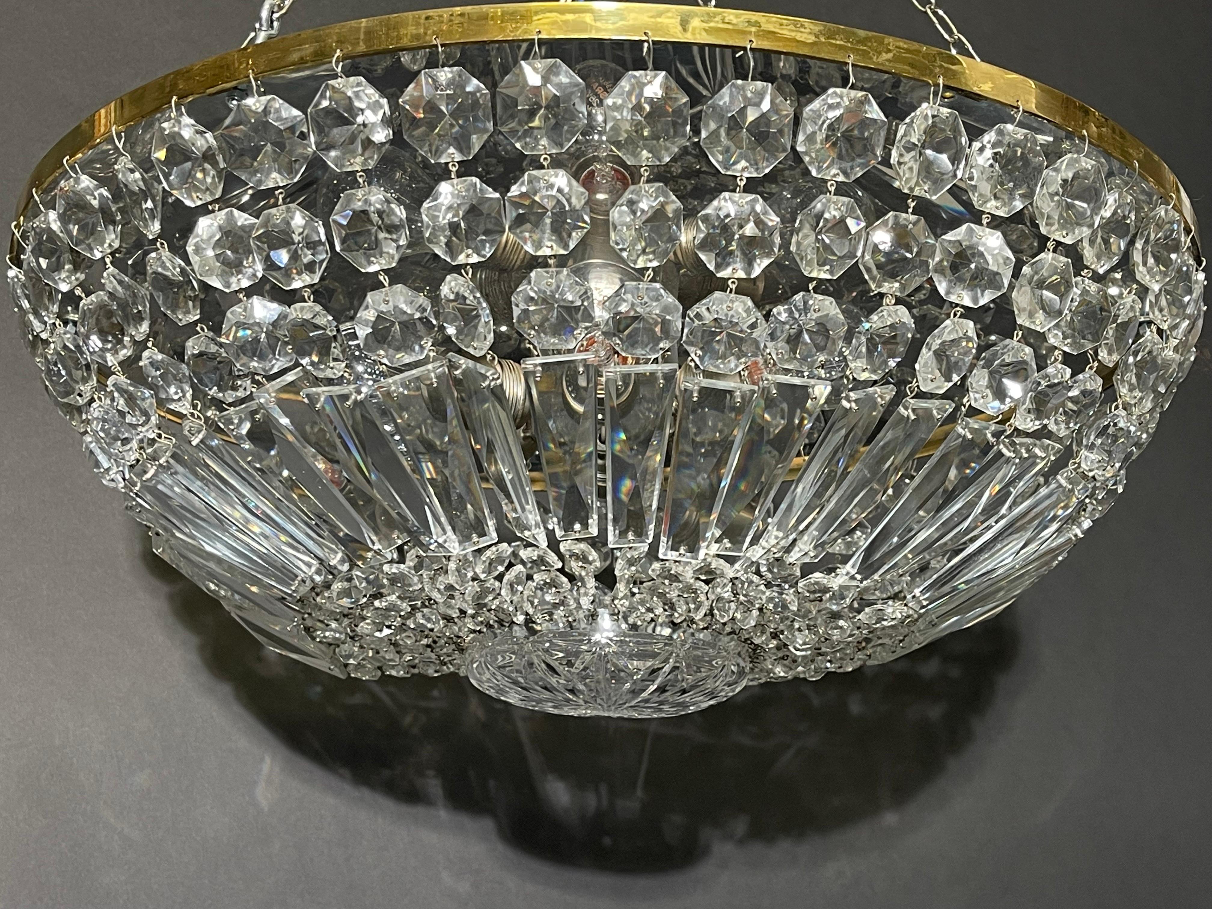 Large Austrian Cut - Crystal Flush Mount by W.Bakalowits, circa 1940s For Sale 6