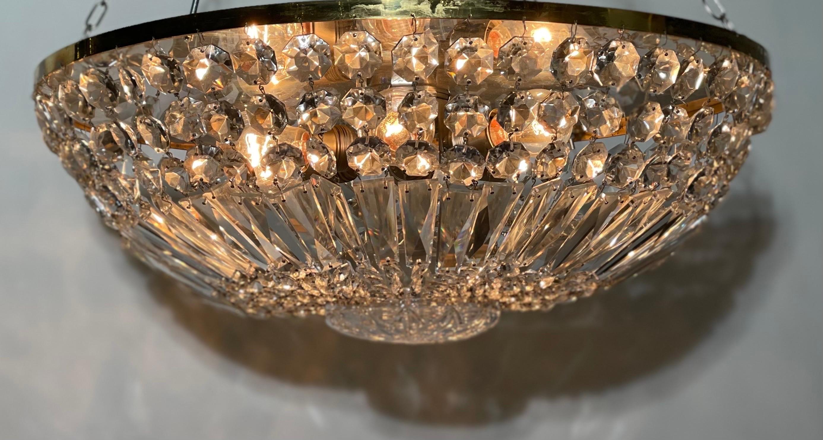 Mid-20th Century Large Austrian Cut - Crystal Flush Mount by W.Bakalowits, circa 1940s For Sale