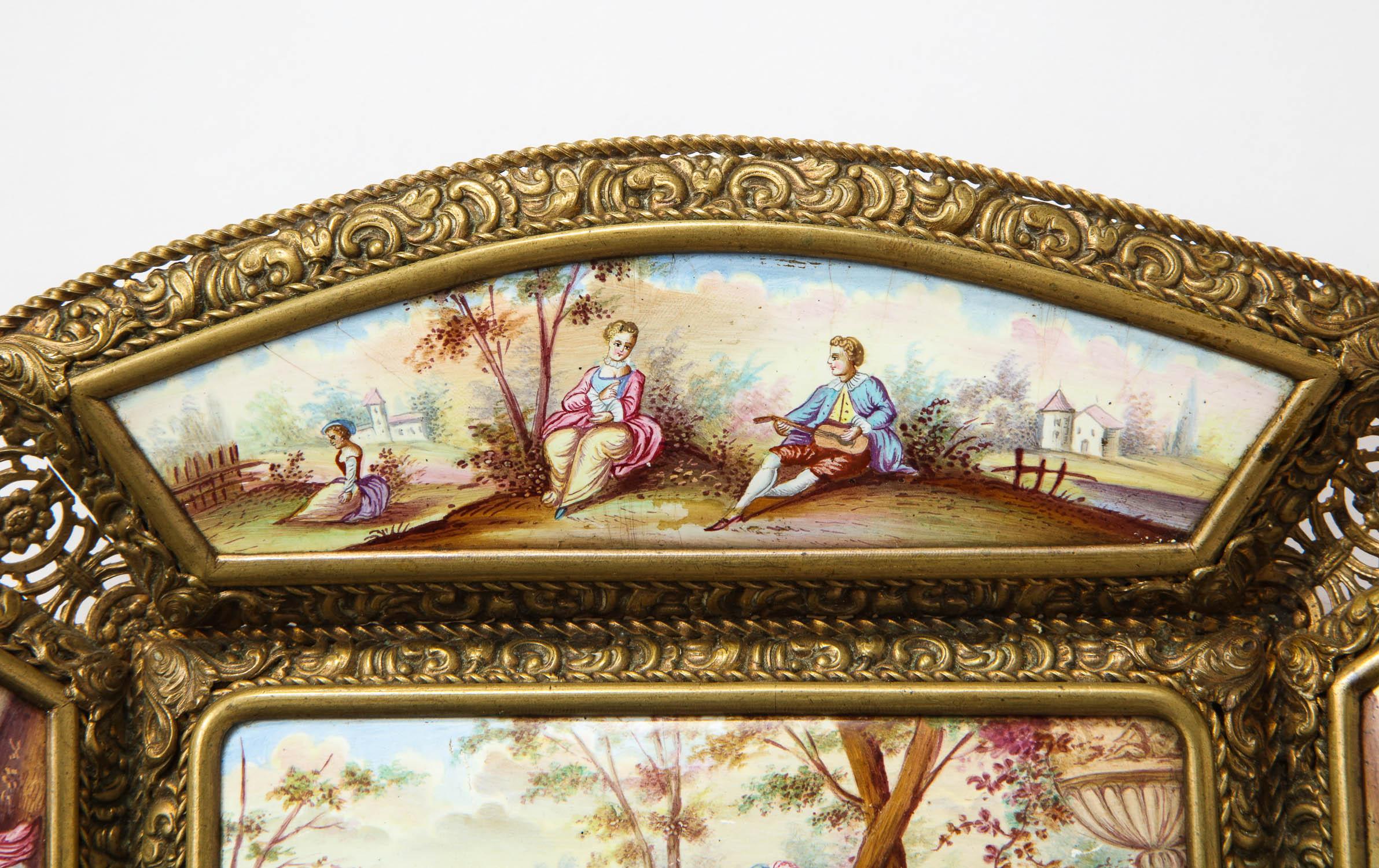 19th Century Large Austrian Hand Painted Viennese Enamel-Mounted Gilt-Metal Tray