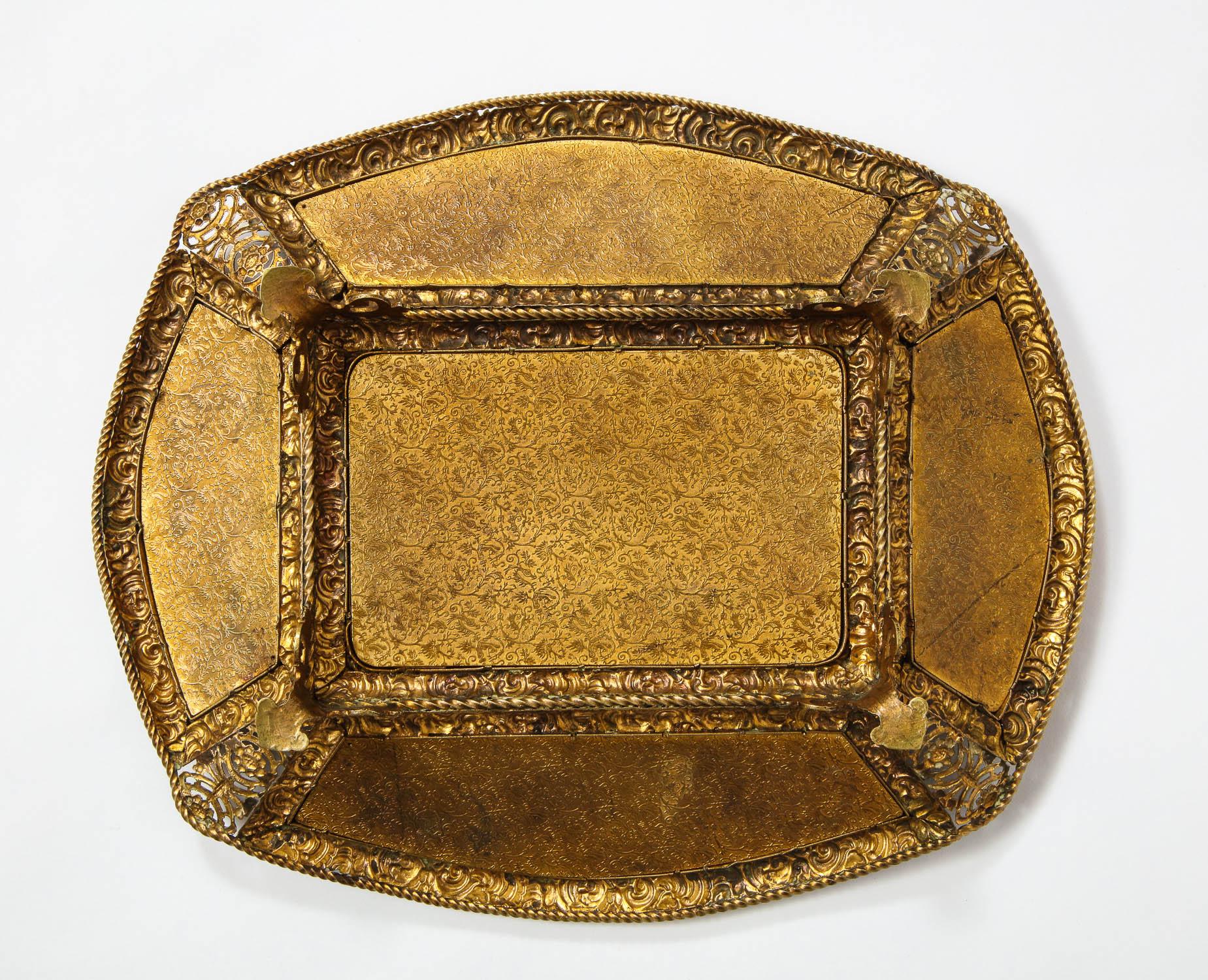 Large Austrian Hand Painted Viennese Enamel-Mounted Gilt-Metal Tray 4