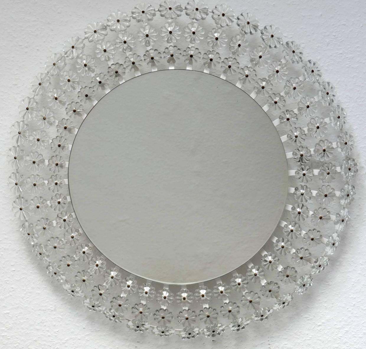 20th Century Large Austrian Vintage Illuminated Crystal-Glass Wall Mirror, 1960s For Sale