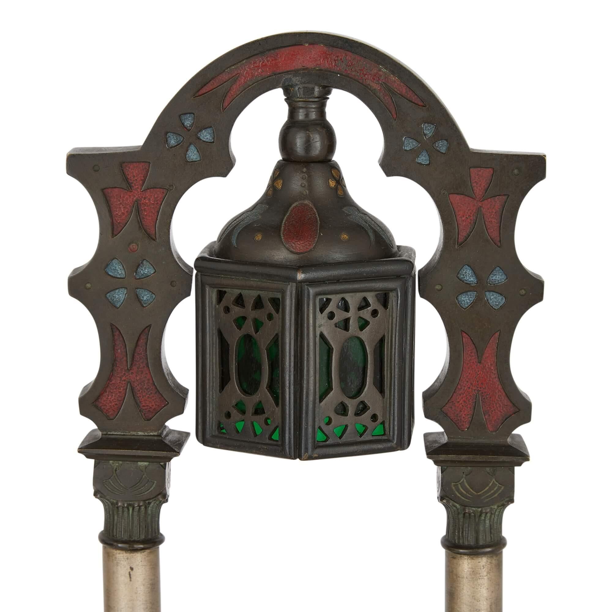 Large Austrian Islamic-Style Cold-Painted Bronze Lamp For Sale 1