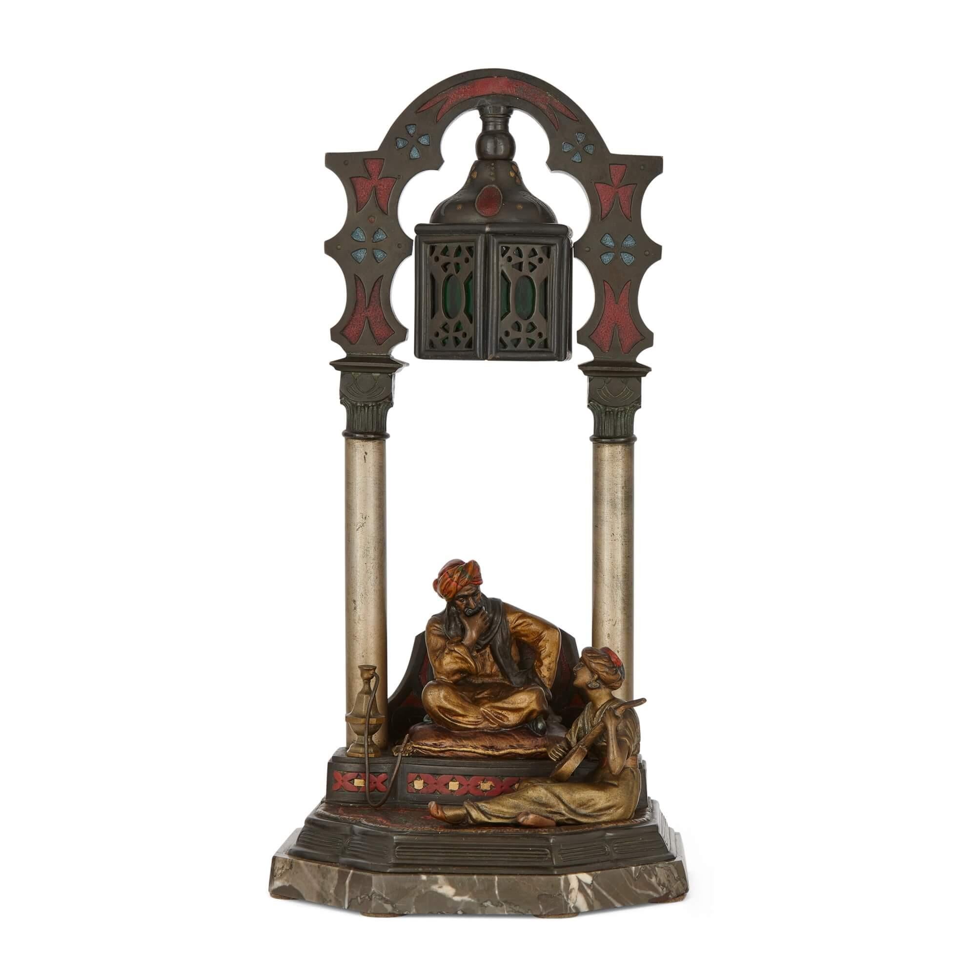 Large Austrian Islamic-Style Cold-Painted Bronze Lamp For Sale