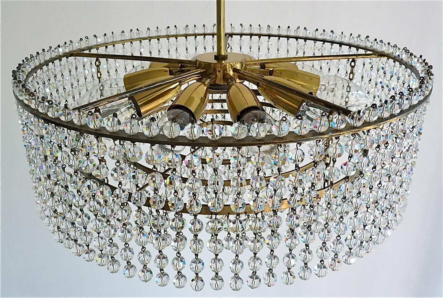 Large Austrian Lobmeyr Langzernsdorf Chandelier 1950 Faceted Crystal Glass Brass For Sale 8