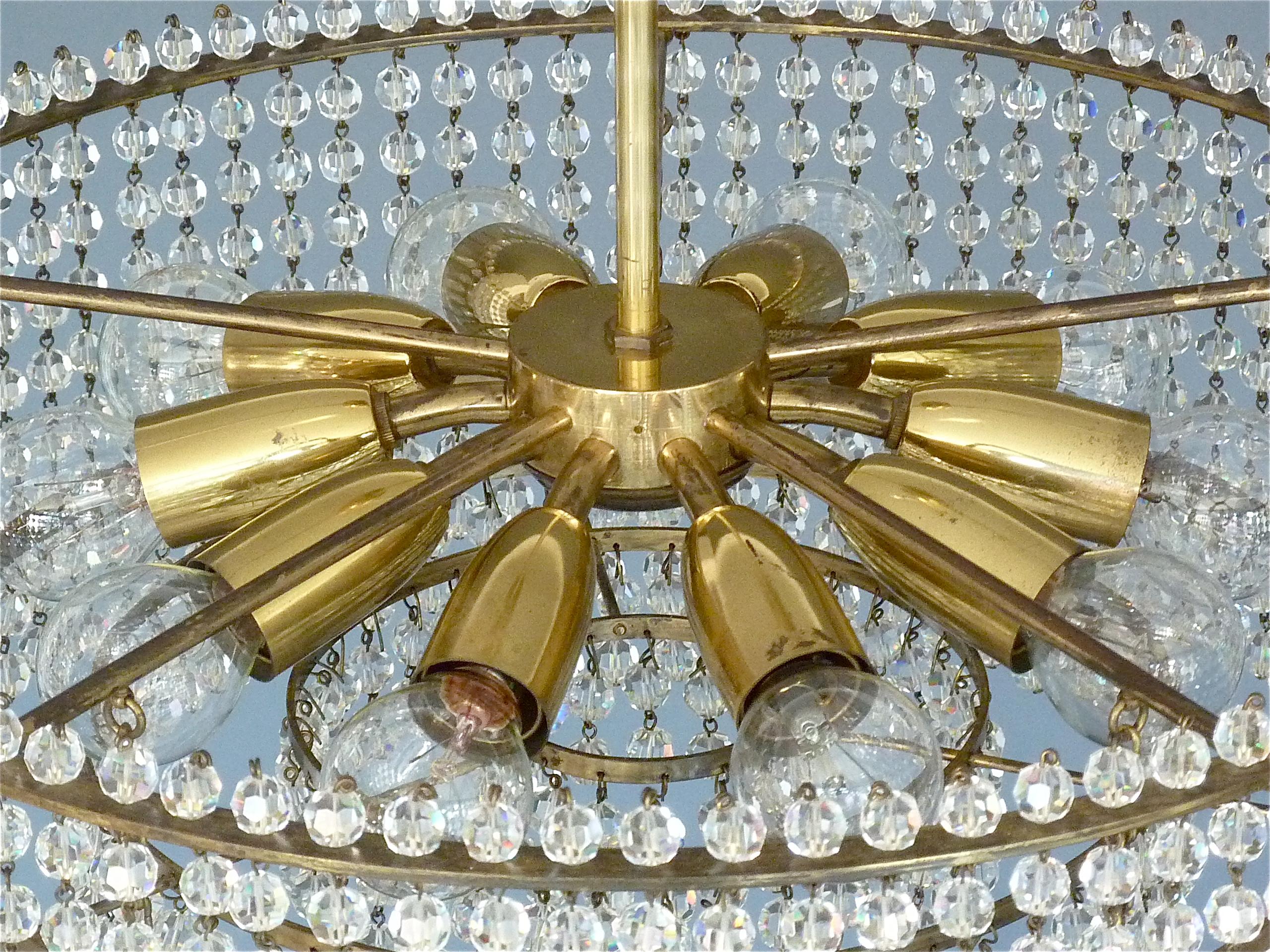 Large Austrian Lobmeyr Langzernsdorf Chandelier 1950 Faceted Crystal Glass Brass For Sale 9
