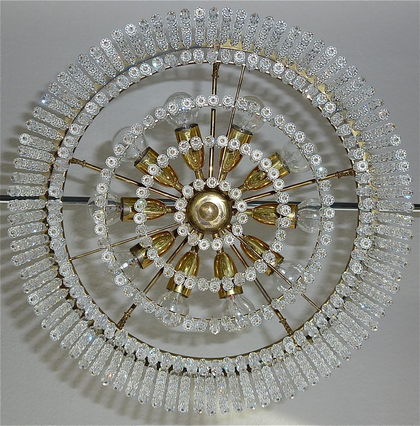 Large Austrian Lobmeyr Langzernsdorf Chandelier 1950 Faceted Crystal Glass Brass For Sale 11
