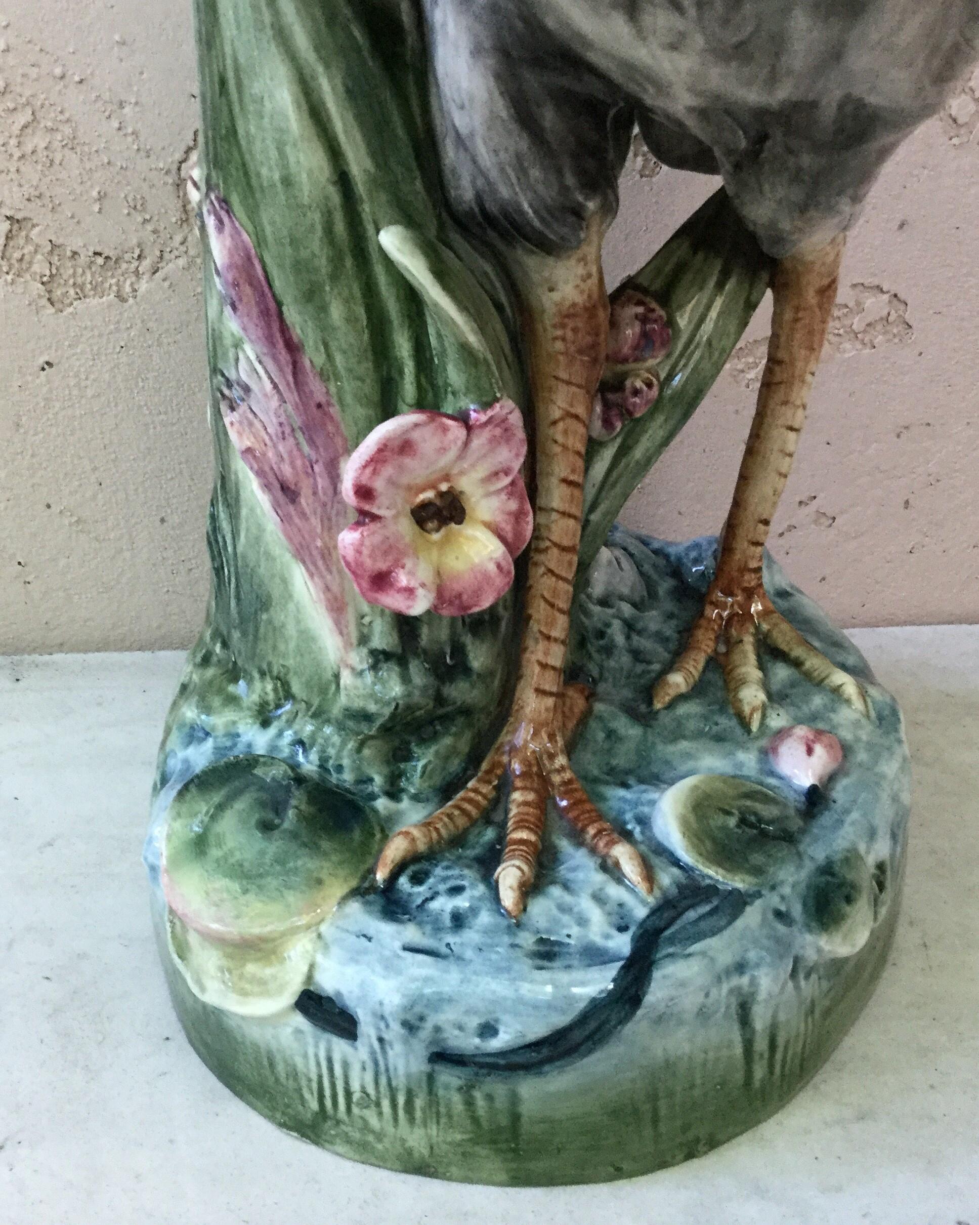 Large Austrian Majolica Heron Vase, circa 1890 In Good Condition In Austin, TX