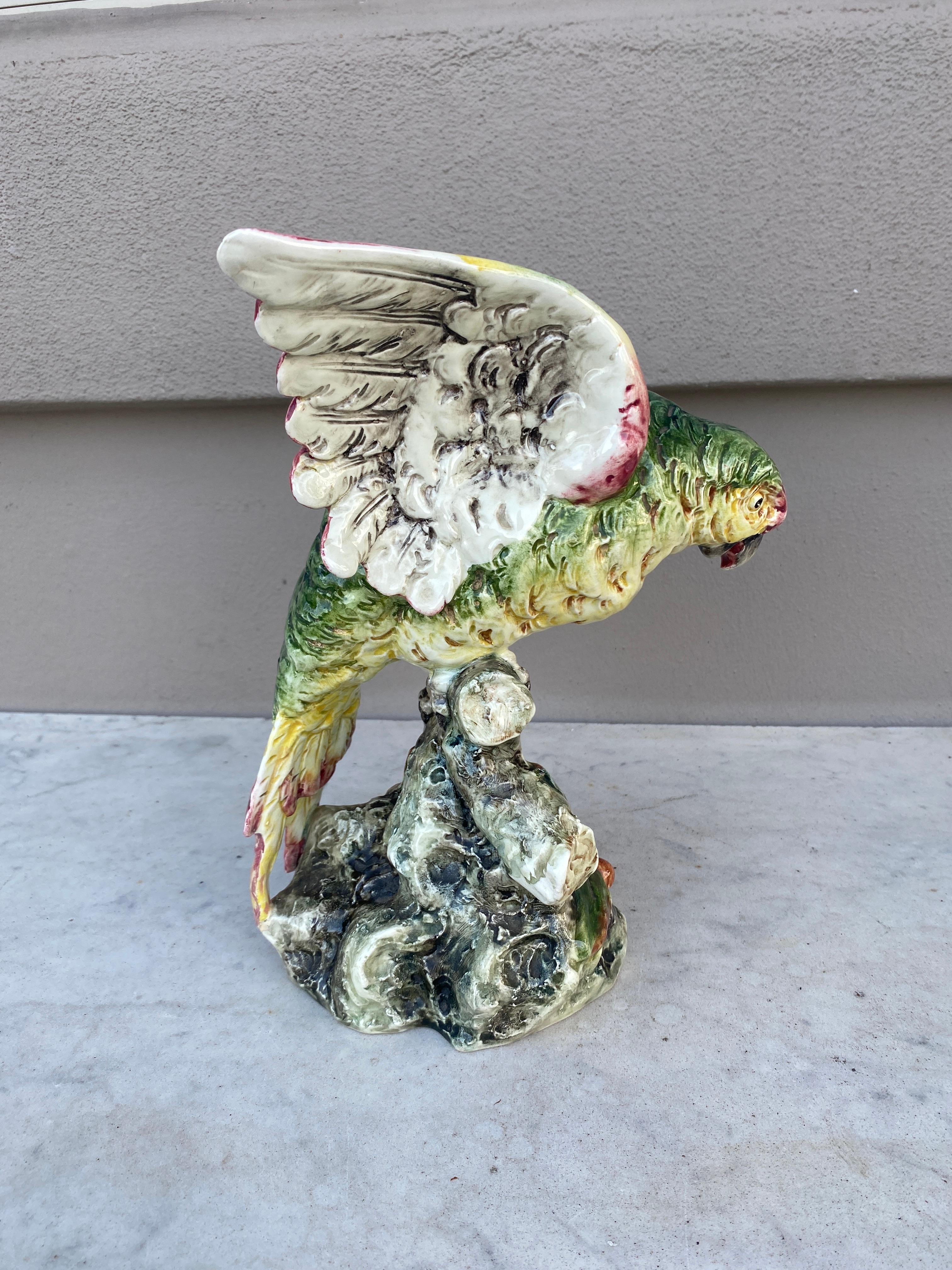 Ceramic Large Austrian Majolica Parrot Vase, circa 1890