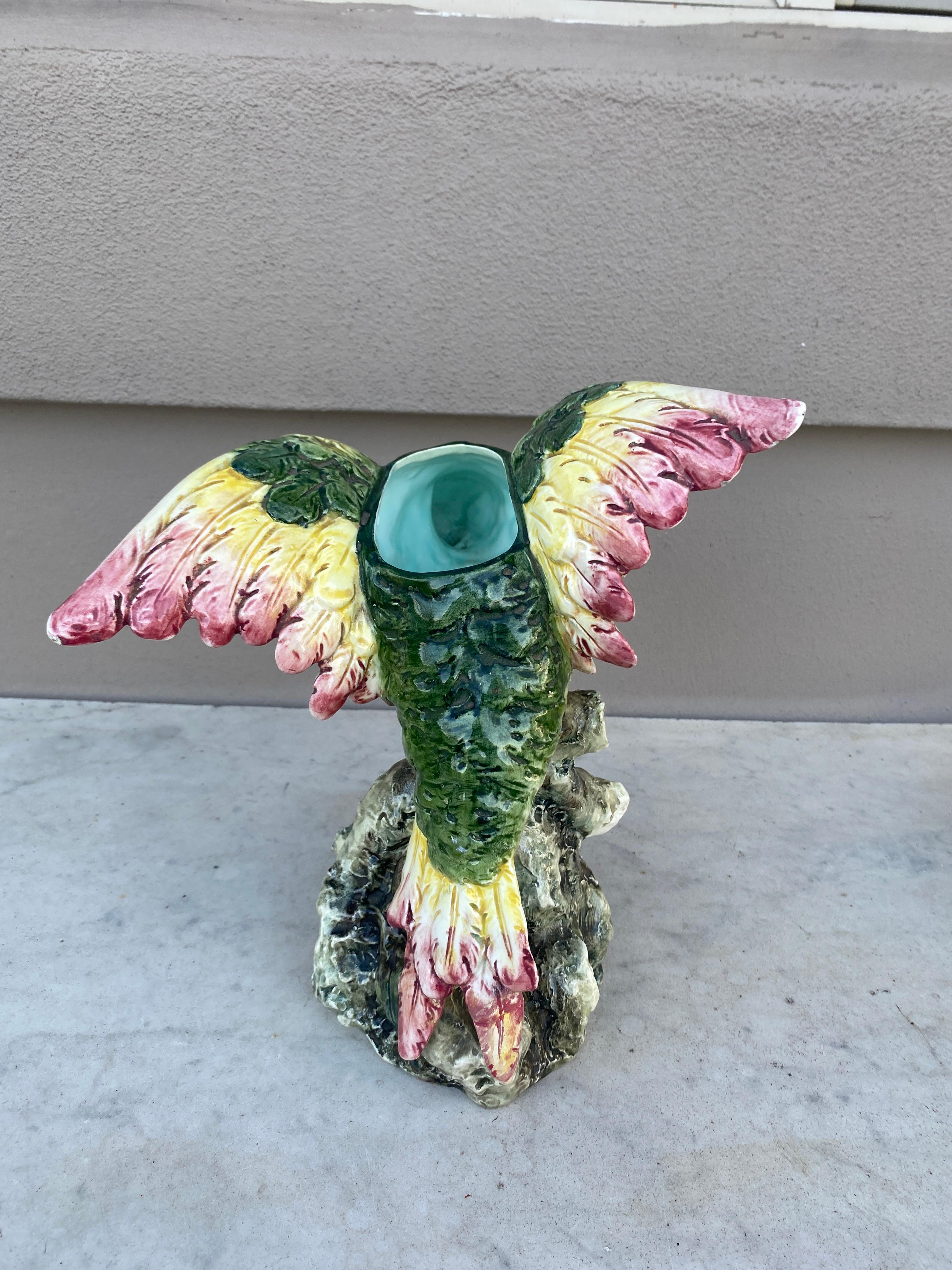 Large Austrian Majolica Parrot Vase, circa 1890 2