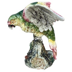 Large Austrian Majolica Parrot Vase, circa 1890