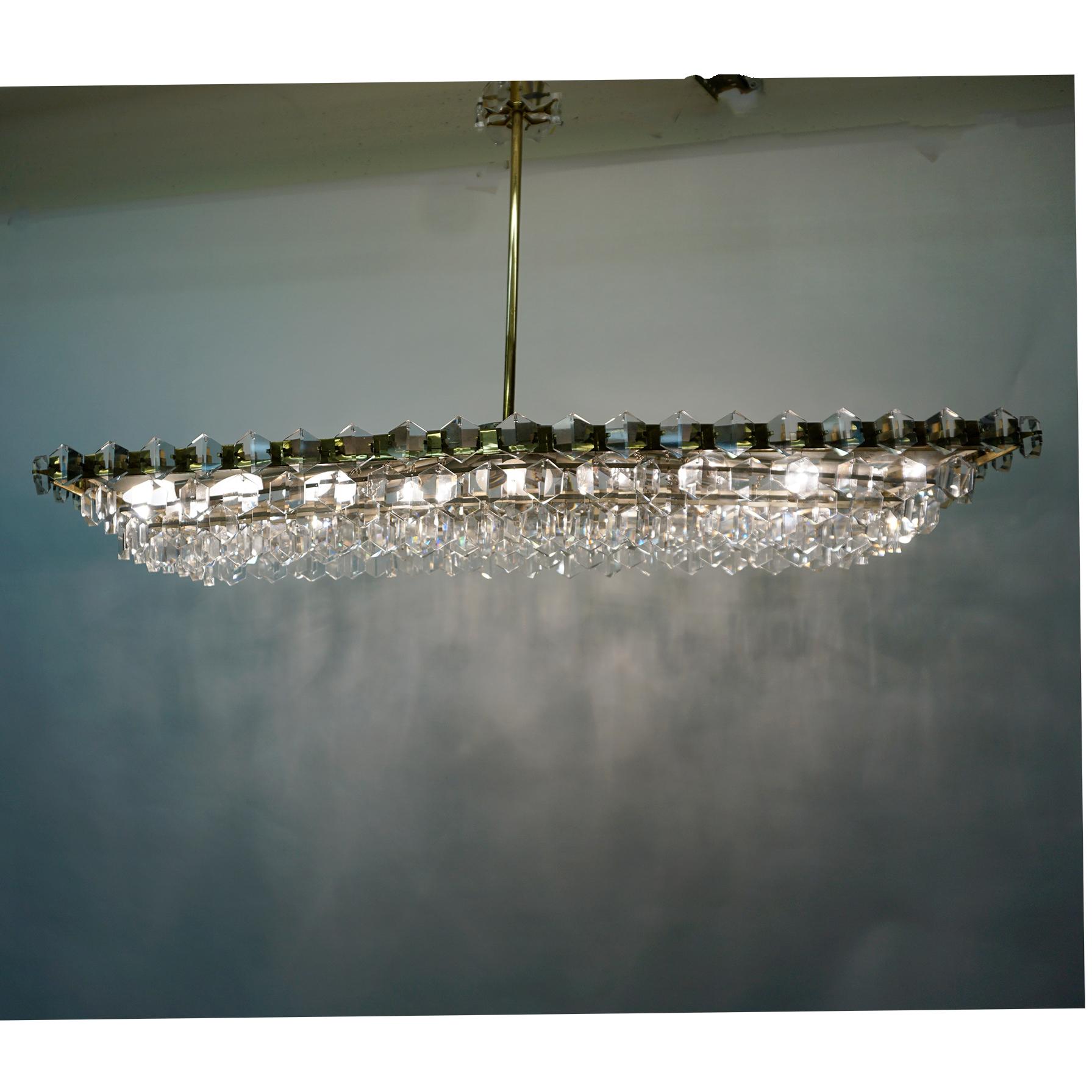 Large Austrian Midcentury Crystal Glass Chandelier by O. Haerdtl for J L Lobmeyr In Good Condition In Vienna, AT