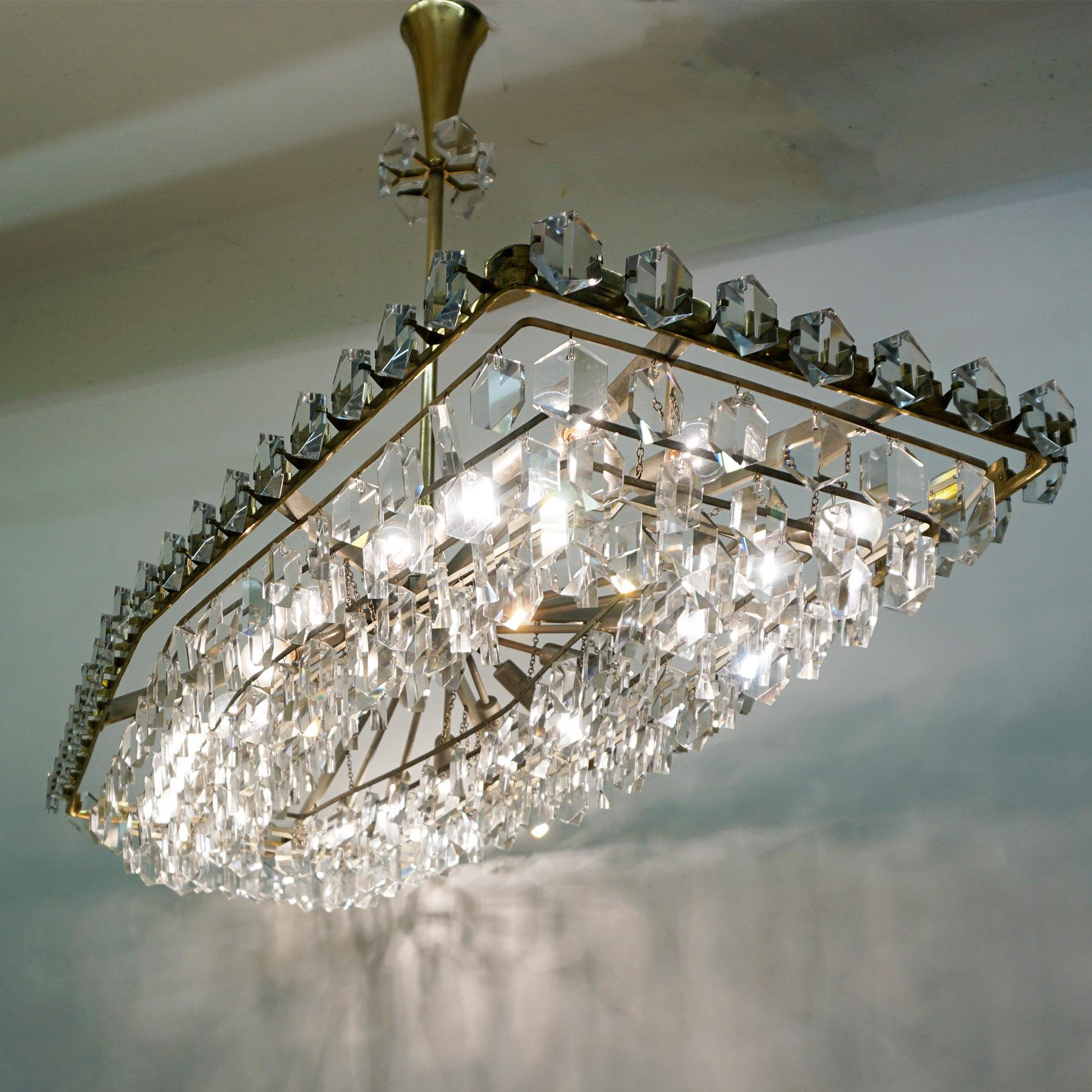 Mid-20th Century Large Austrian Midcentury Crystal Glass Chandelier by O. Haerdtl for J L Lobmeyr