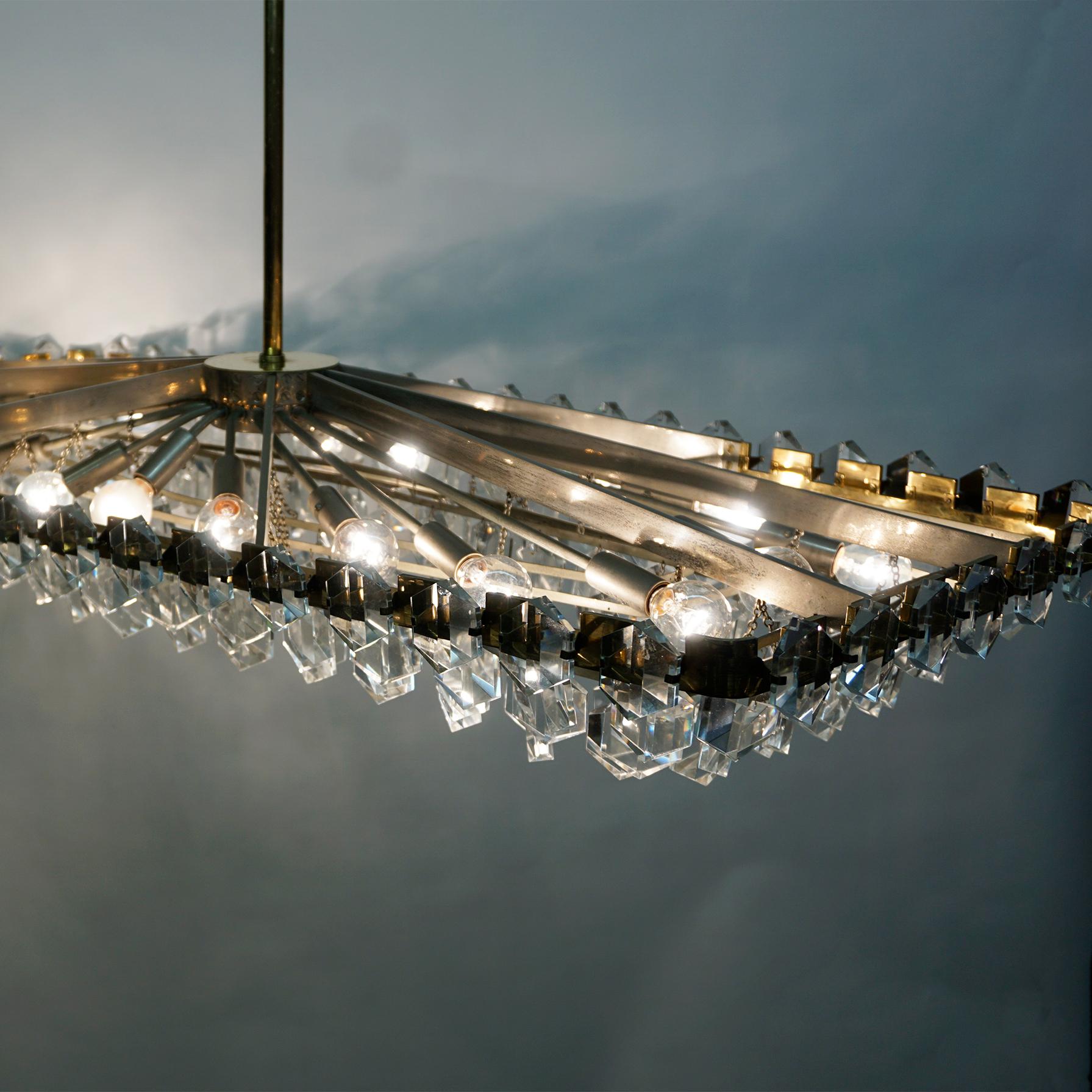 Brass Large Austrian Midcentury Crystal Glass Chandelier by O. Haerdtl for J L Lobmeyr