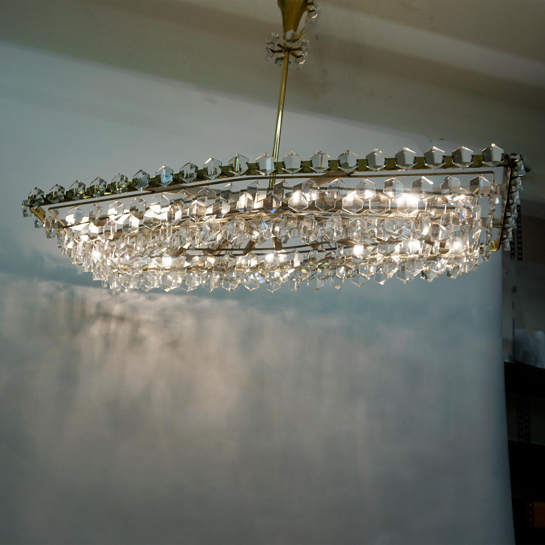 Large Austrian Midcentury Crystal Glass Chandelier by O. Haerdtl for J L Lobmeyr 1