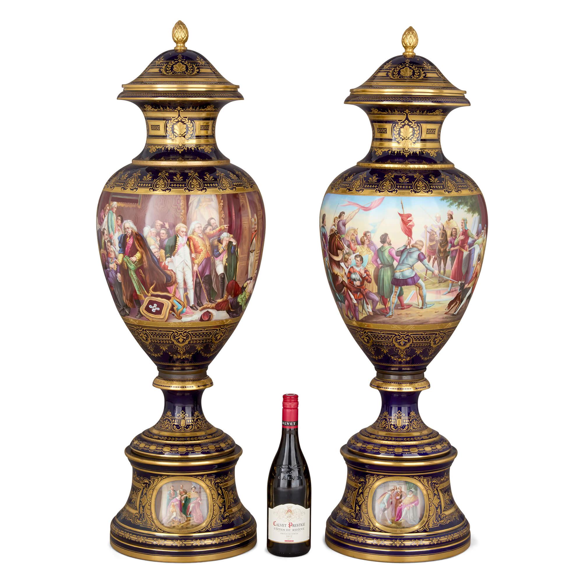 Large Austrian Neoclassical Style Porcelain Vases by Royal Vienna For Sale 6