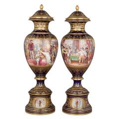 Large Austrian Neoclassical Style Porcelain Vases by Royal Vienna