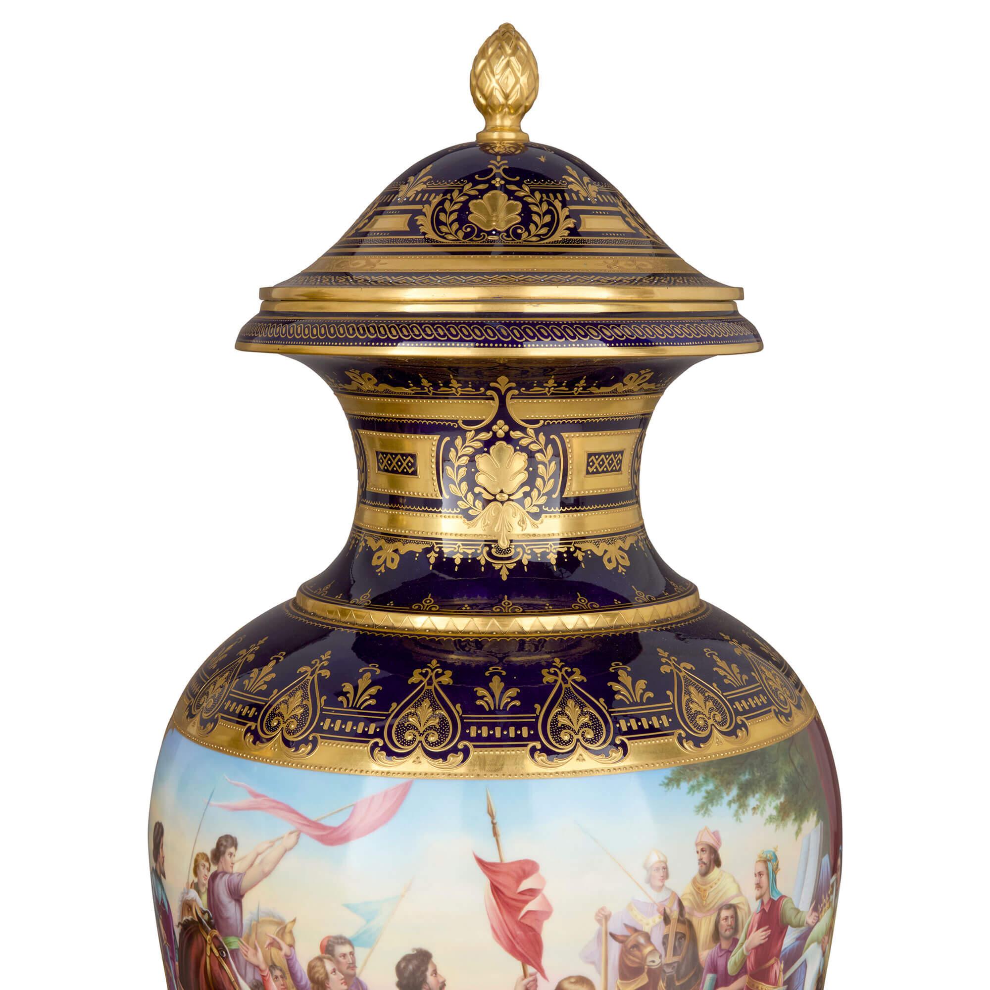 Large Austrian Neoclassical Style Porcelain Vases by Royal Vienna In Good Condition For Sale In London, GB