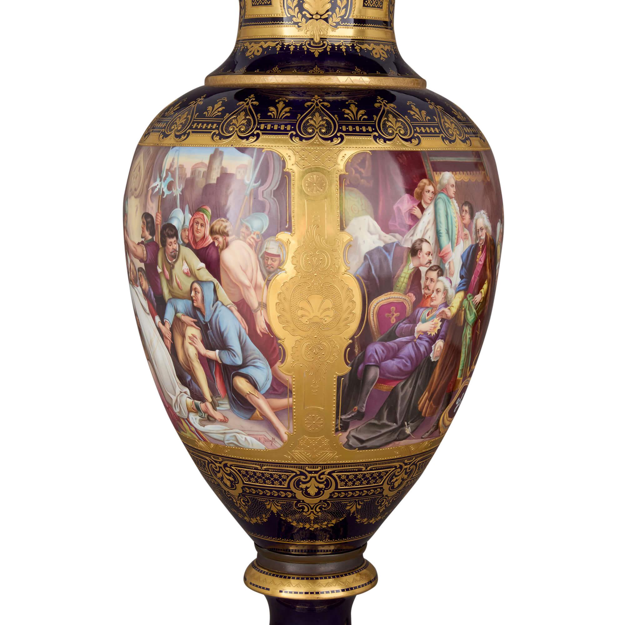 19th Century Large Austrian Neoclassical Style Porcelain Vases by Royal Vienna For Sale