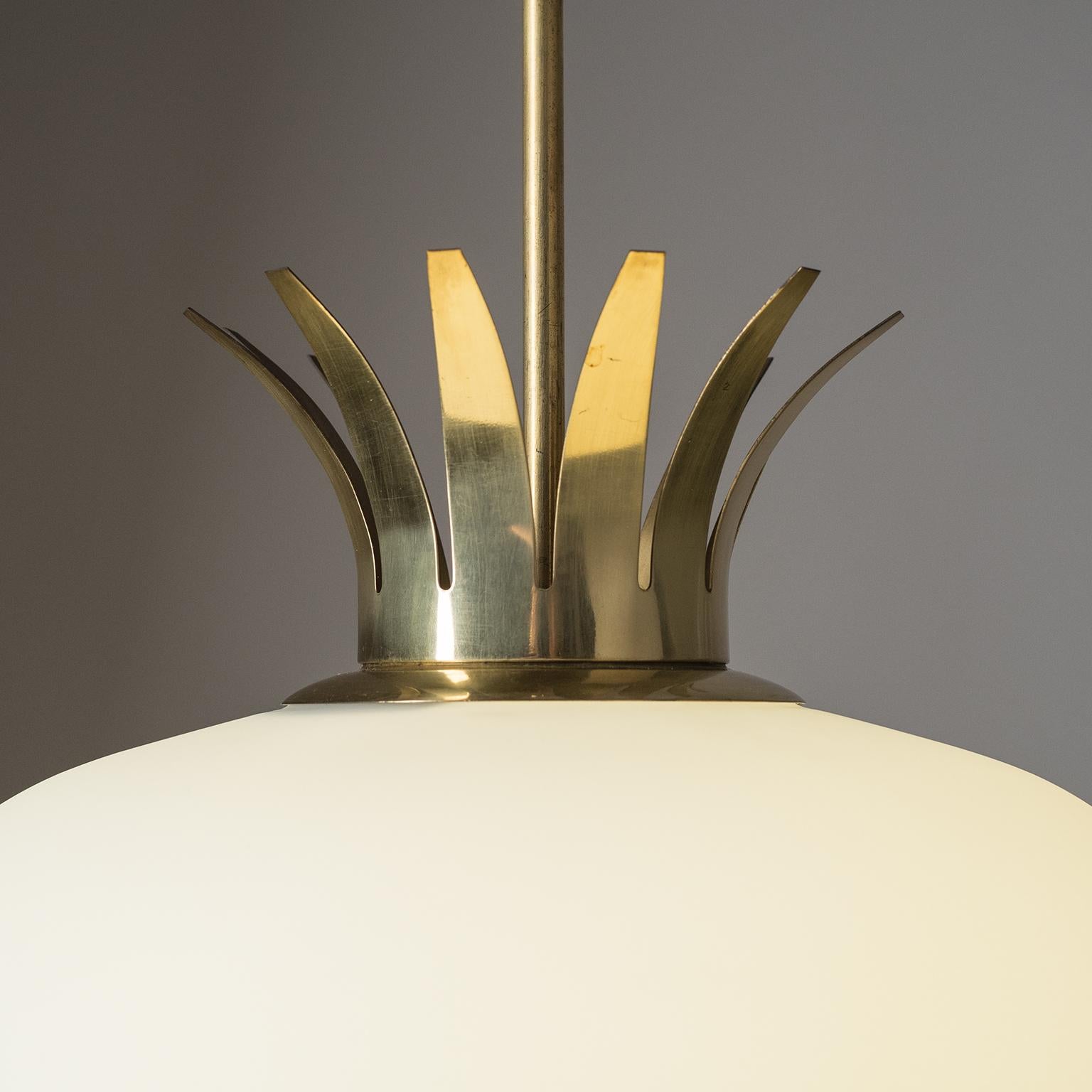 Frosted Large Austrian Pendant, 1950s, Brass and Satin Glass