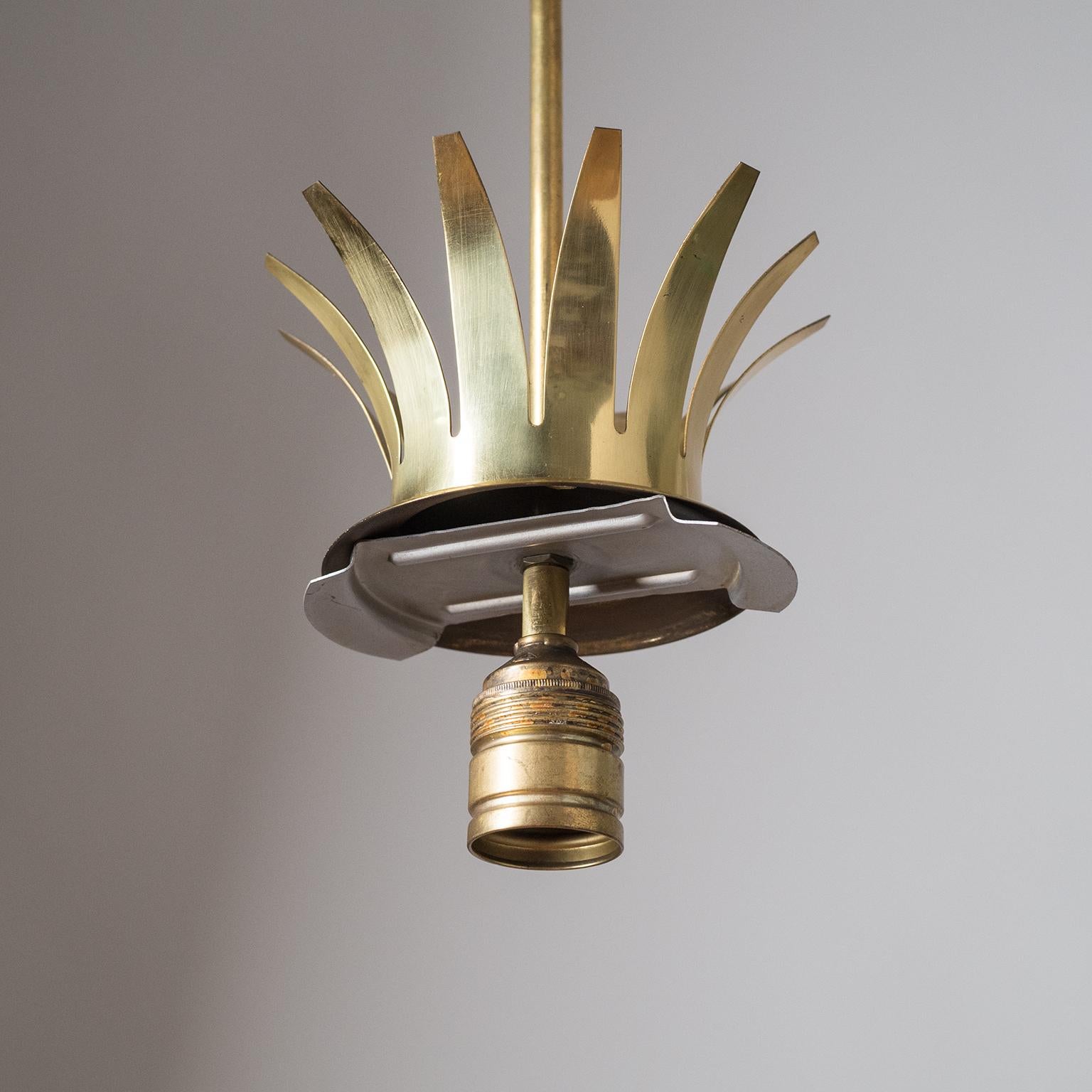 Mid-20th Century Large Austrian Pendant, 1950s, Brass and Satin Glass