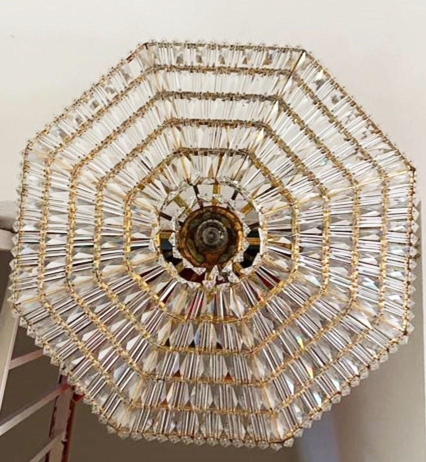 20th Century Huge Art Deco Swarovski Crystal Brass Chandelier, Austria, 1960s For Sale
