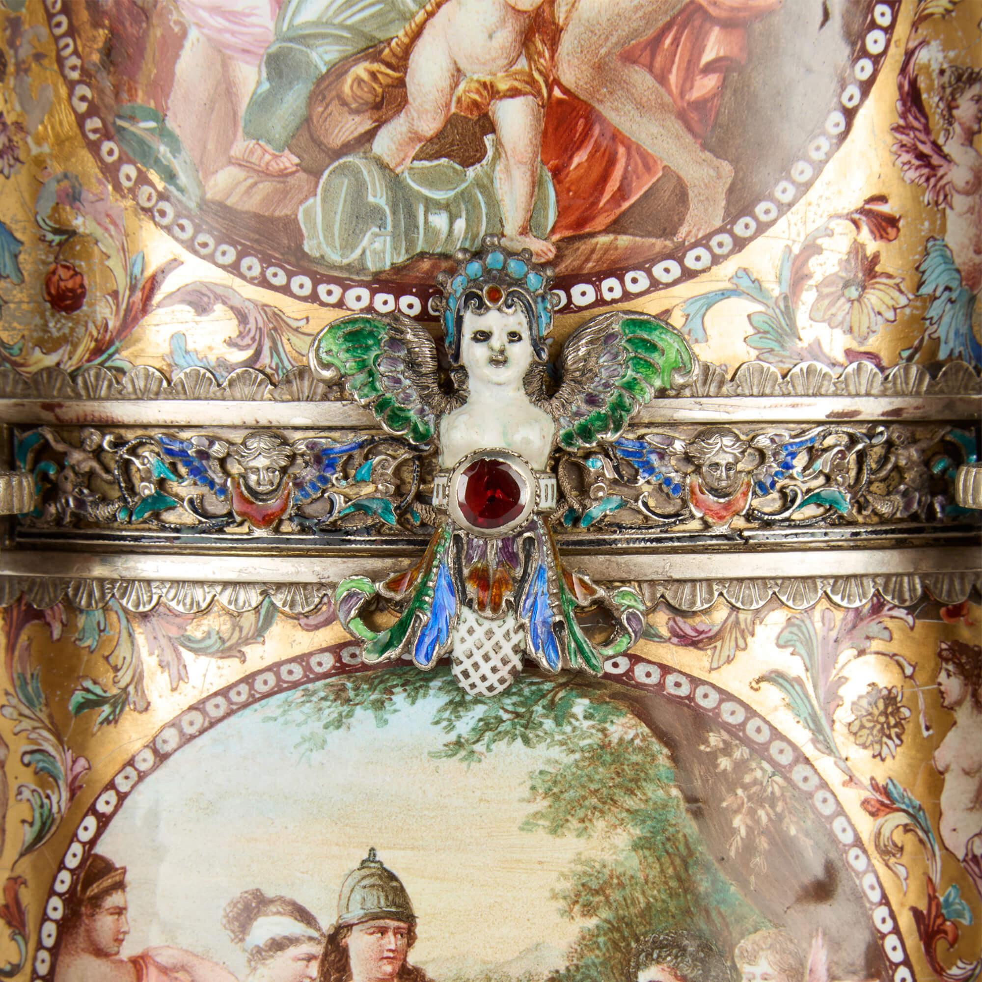 Large Austrian Renaissance Revival Silver and Enamel Clock by Hermann Böhm en venta 3