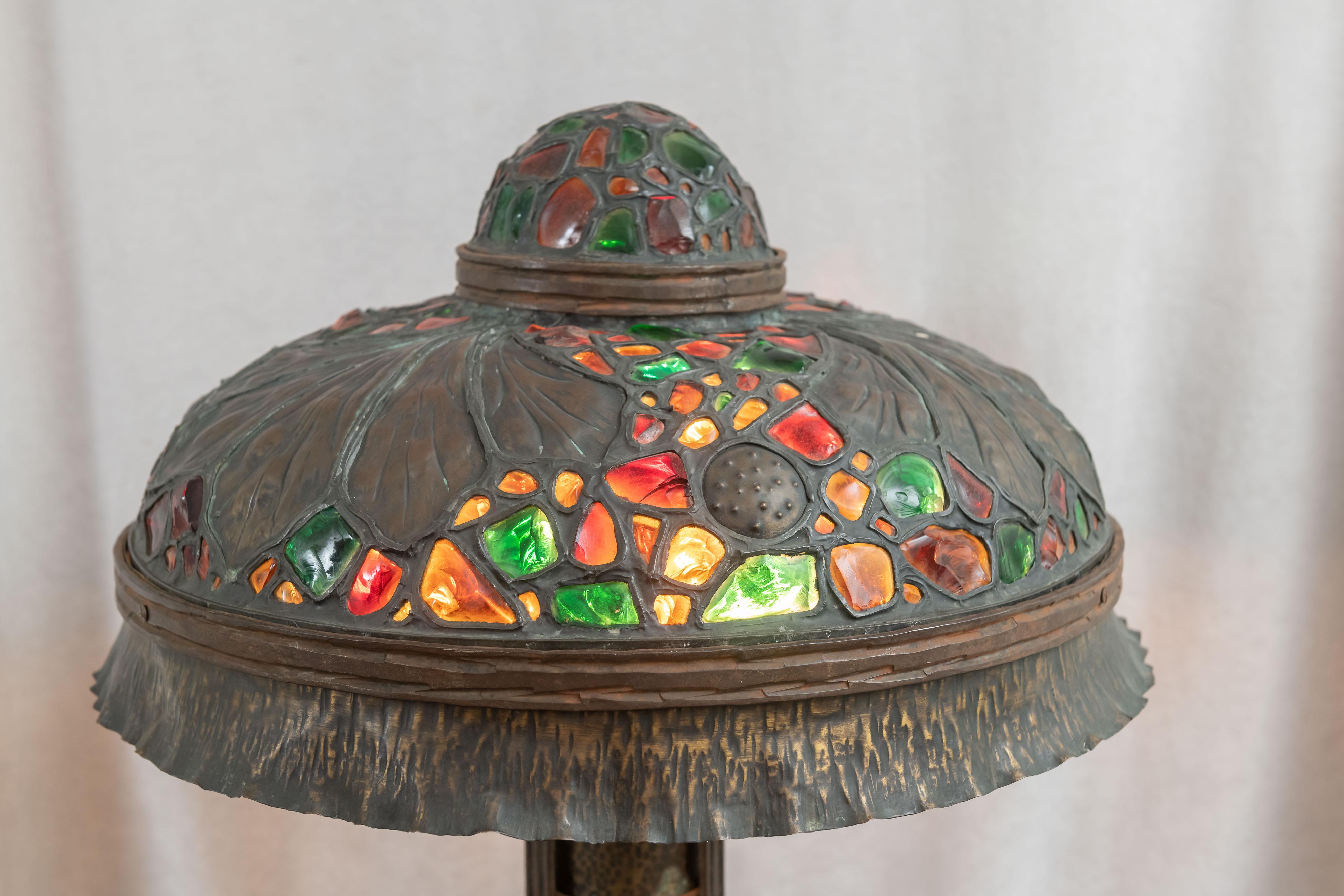 Bronze Large Austrian Secessionist/Arts &Crafts Chunk Jewel Table Lamp, ca. 1900