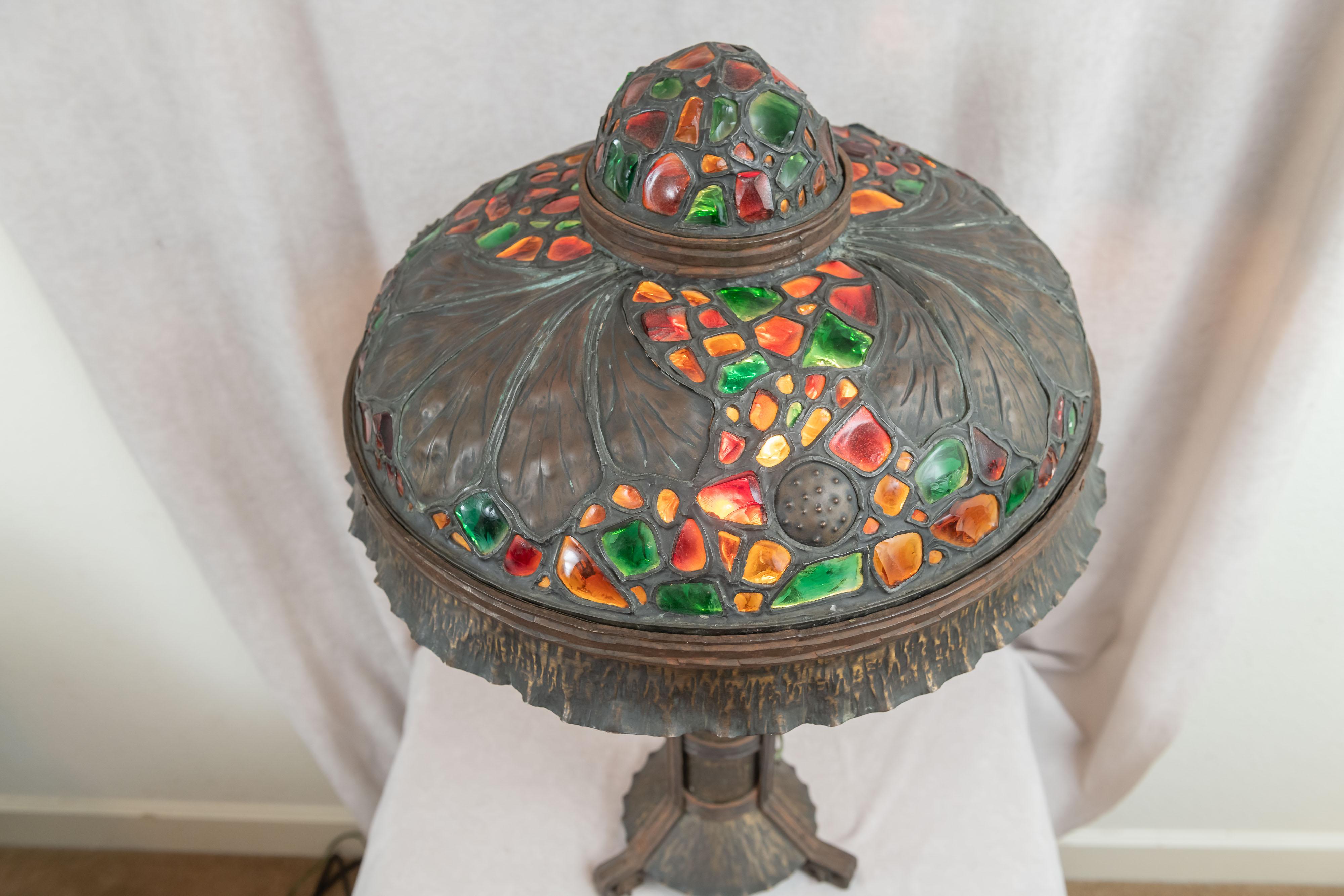 Large Austrian Secessionist/Arts &Crafts Chunk Jewel Table Lamp, ca. 1900 1