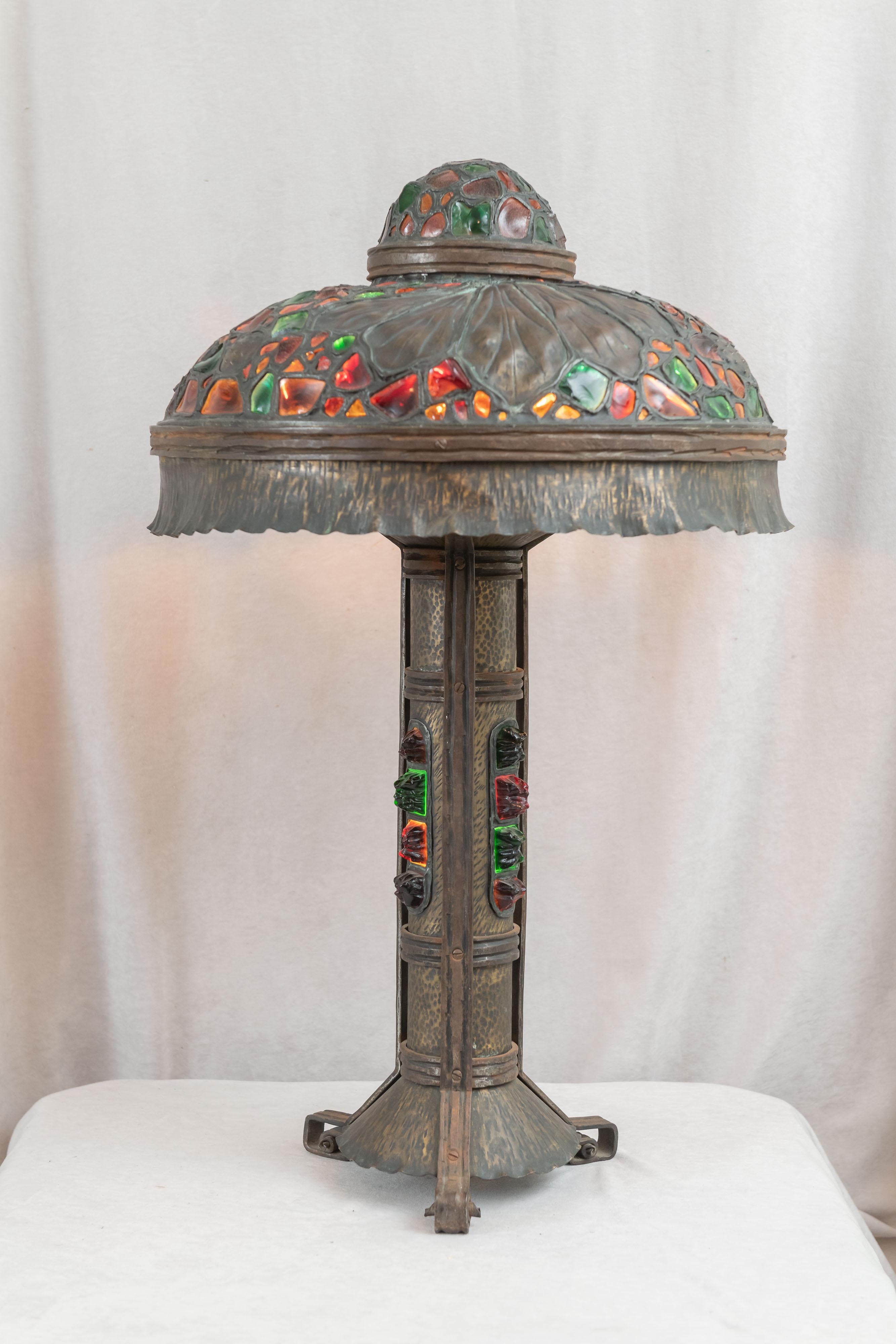 Large Austrian Secessionist/Arts &Crafts Chunk Jewel Table Lamp, ca. 1900 2