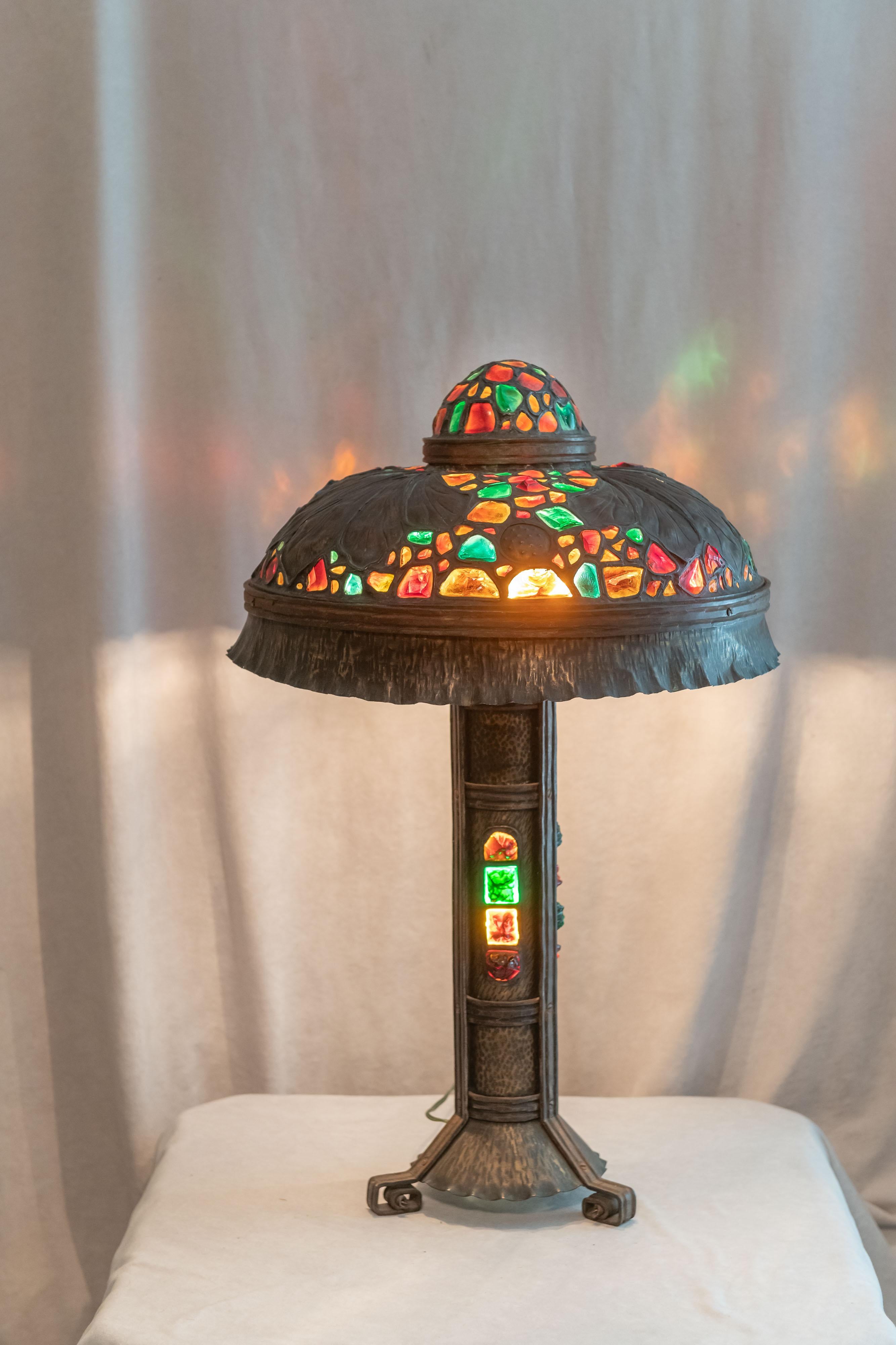 Large Austrian Secessionist/Arts &Crafts Chunk Jewel Table Lamp, ca. 1900 In Good Condition In Petaluma, CA