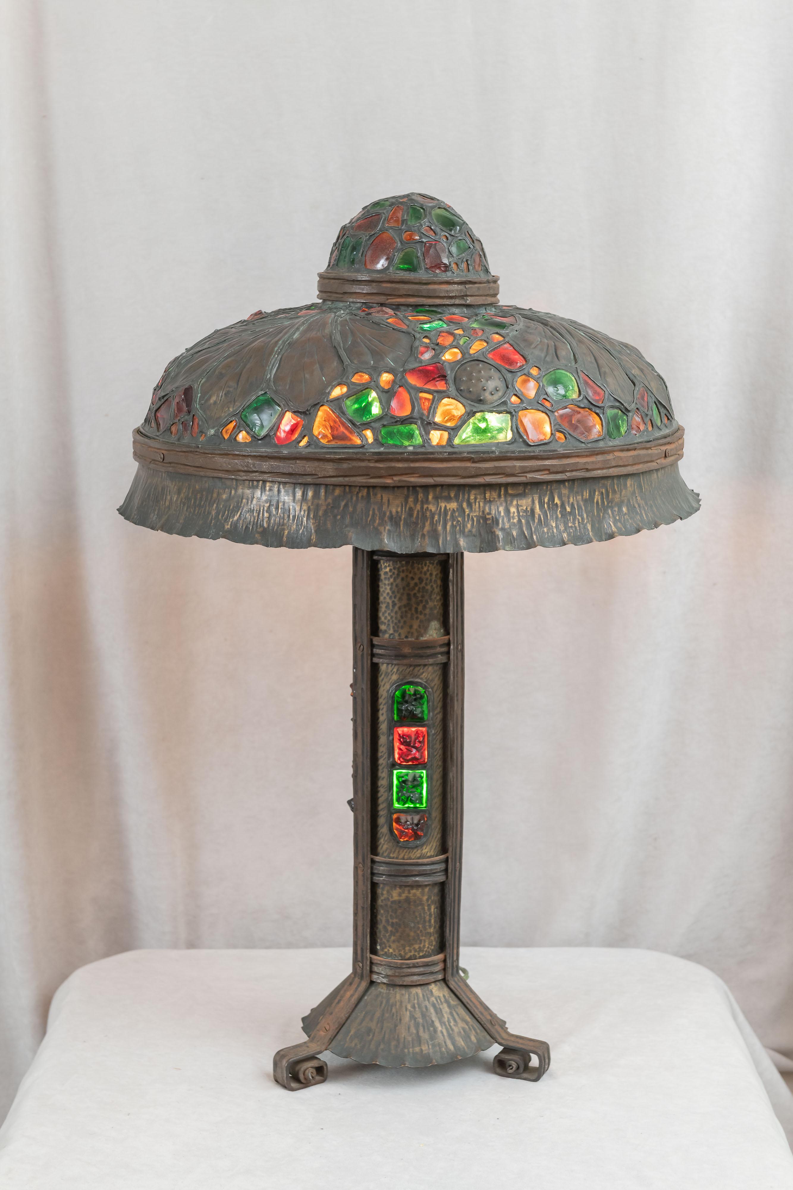20th Century Large Austrian Secessionist/Arts &Crafts Chunk Jewel Table Lamp, ca. 1900