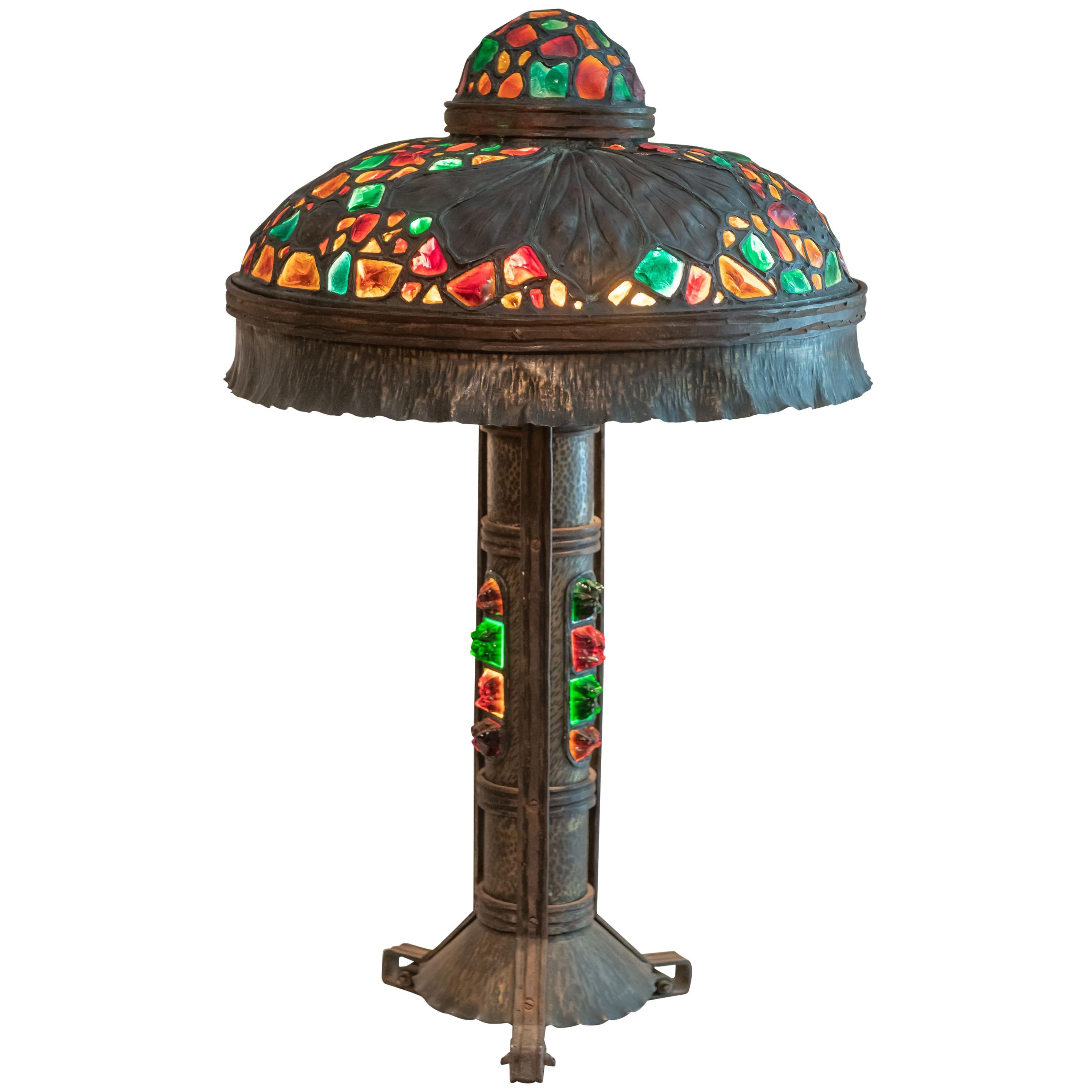 Large Austrian Secessionist/Arts &Crafts Chunk Jewel Table Lamp, ca. 1900