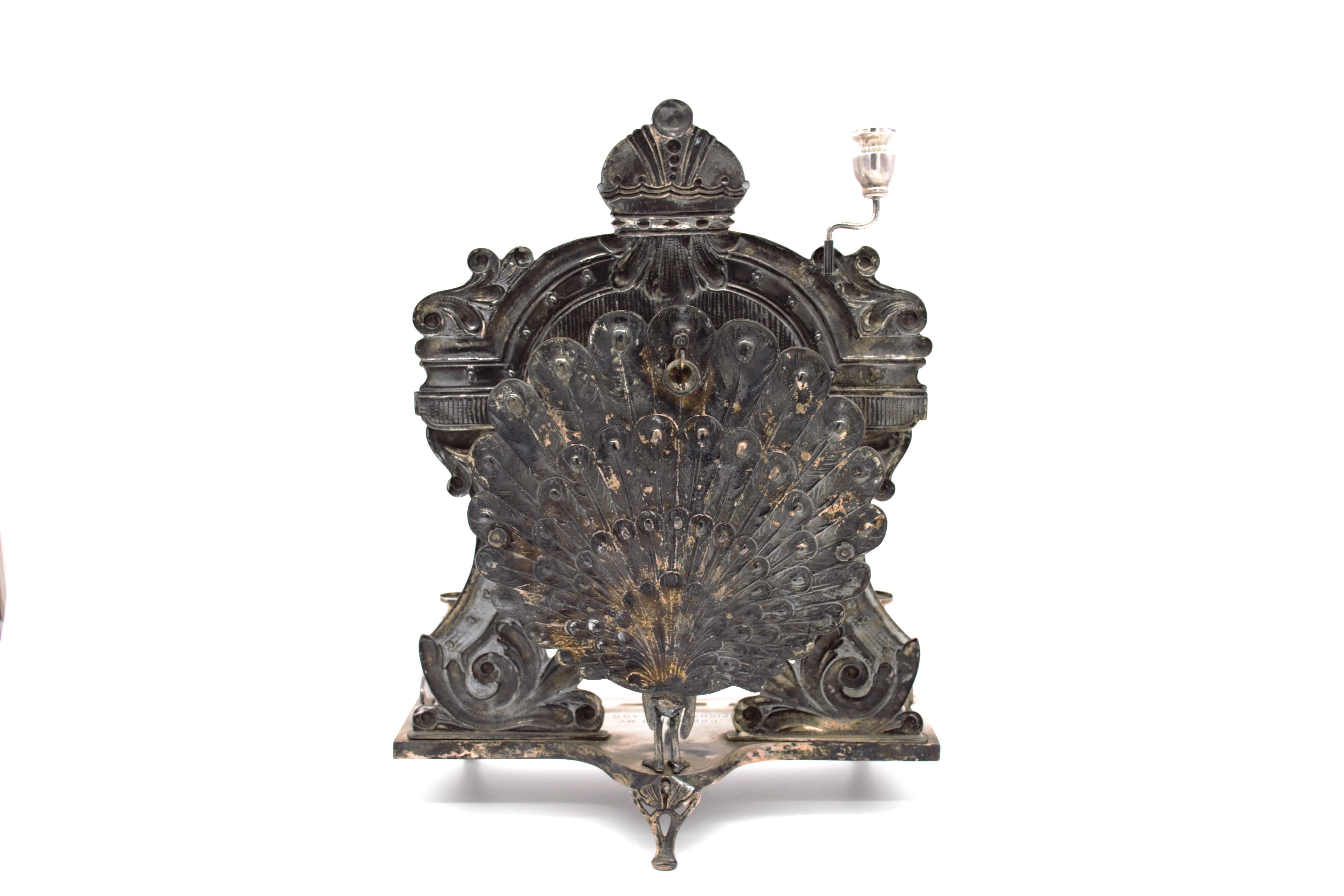 Large Austrian Silver “Peacock” Hanukkah Lamp, Josef Kohn, Vienna, 1872-1900s' For Sale 6