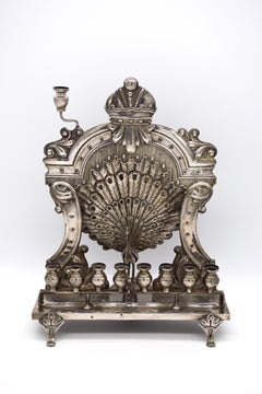 Large Austrian Silver “Peacock” Hanukkah Lamp, Josef Kohn, Vienna, 1872-1900s'