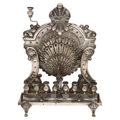 Antique Large Austrian Silver “Peacock” Hanukkah Lamp, Josef Kohn, Vienna, 1872-1900s'