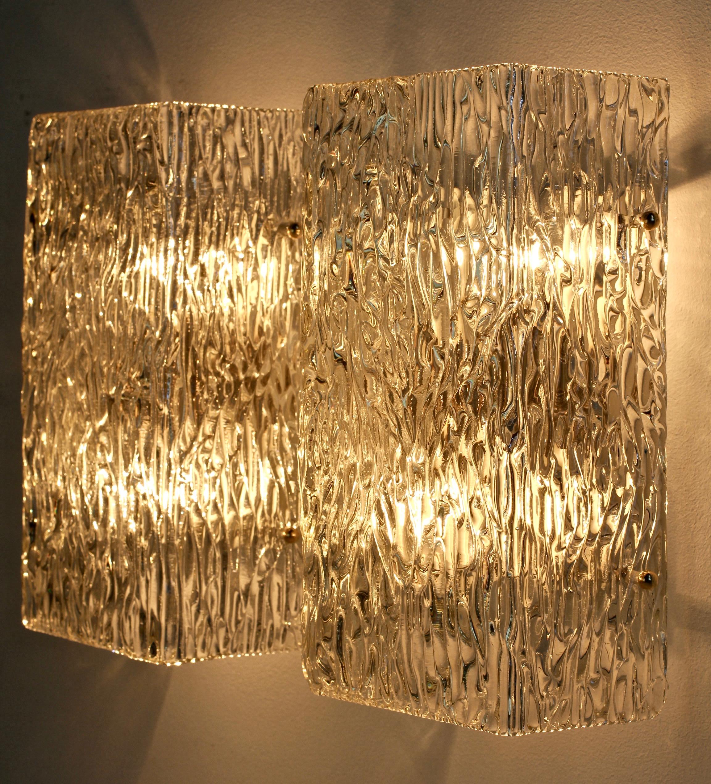1 of 4 Large Austrian Textured Glass Wall Lights or Sconces by JT Kalmar c. 1955 For Sale 5