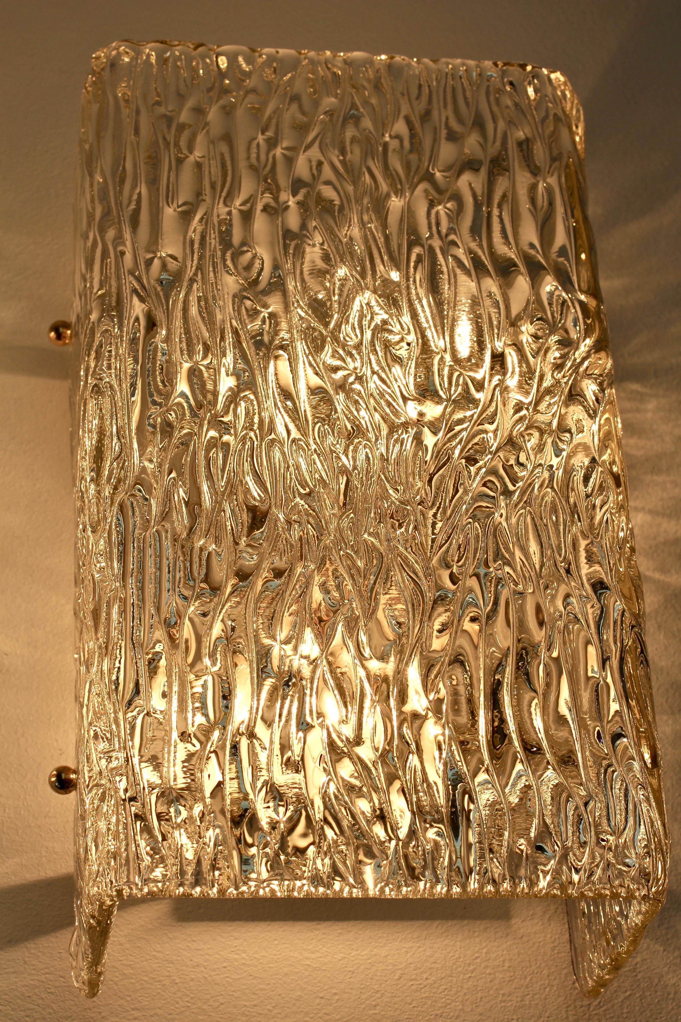 1 of 4 Large Austrian Textured Glass Wall Lights or Sconces by JT Kalmar c. 1955 For Sale 7
