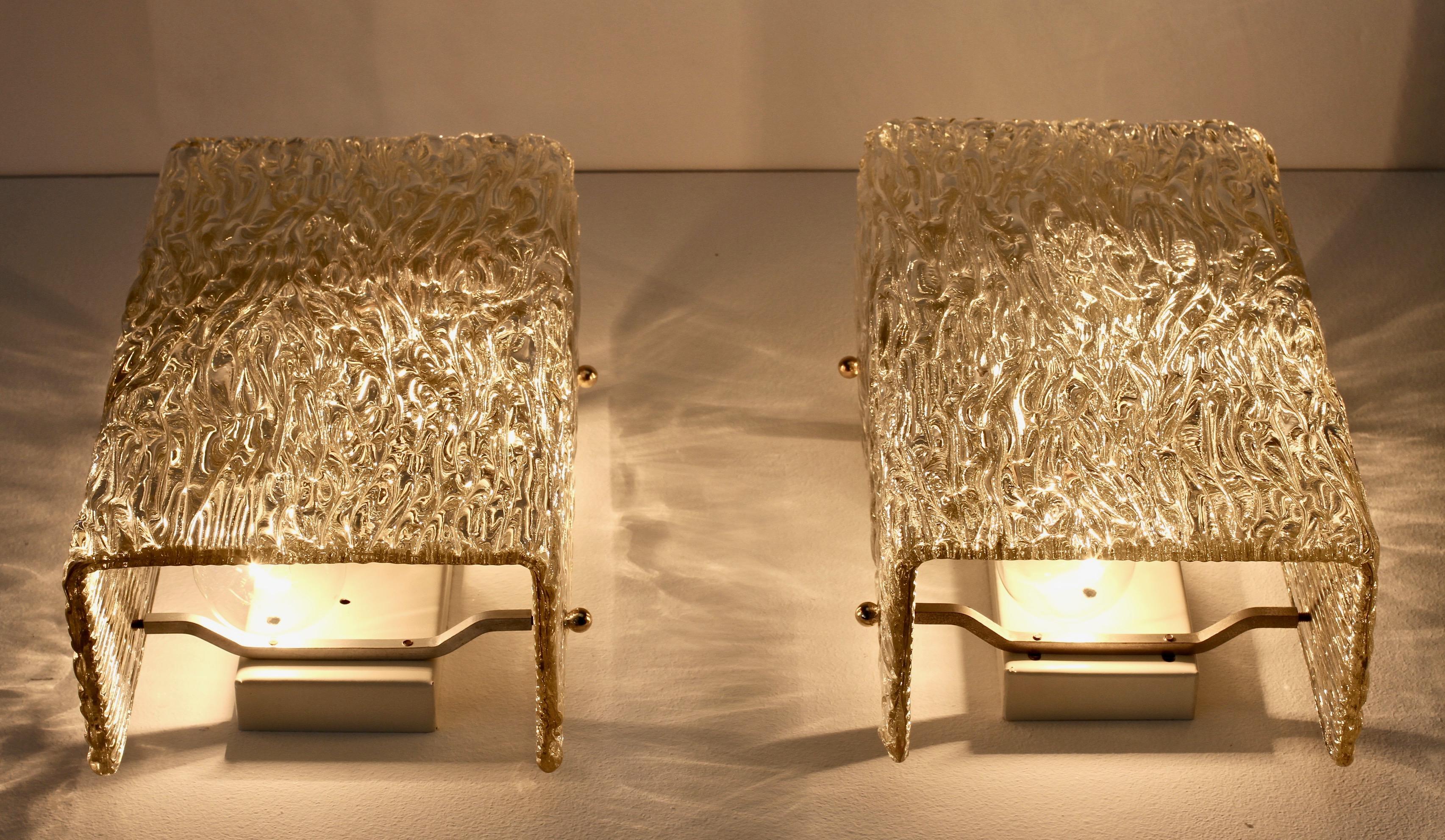1 of 4 Large Austrian Textured Glass Wall Lights or Sconces by JT Kalmar c. 1955 For Sale 9