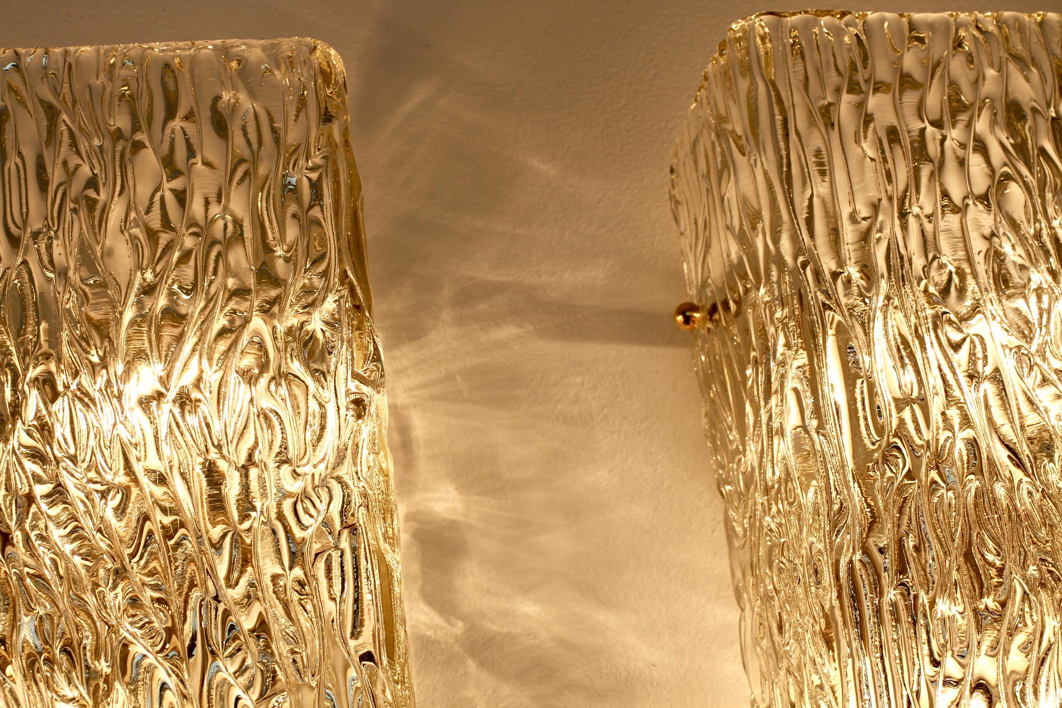 1 of 4 Large Austrian Textured Glass Wall Lights or Sconces by JT Kalmar c. 1955 For Sale 11